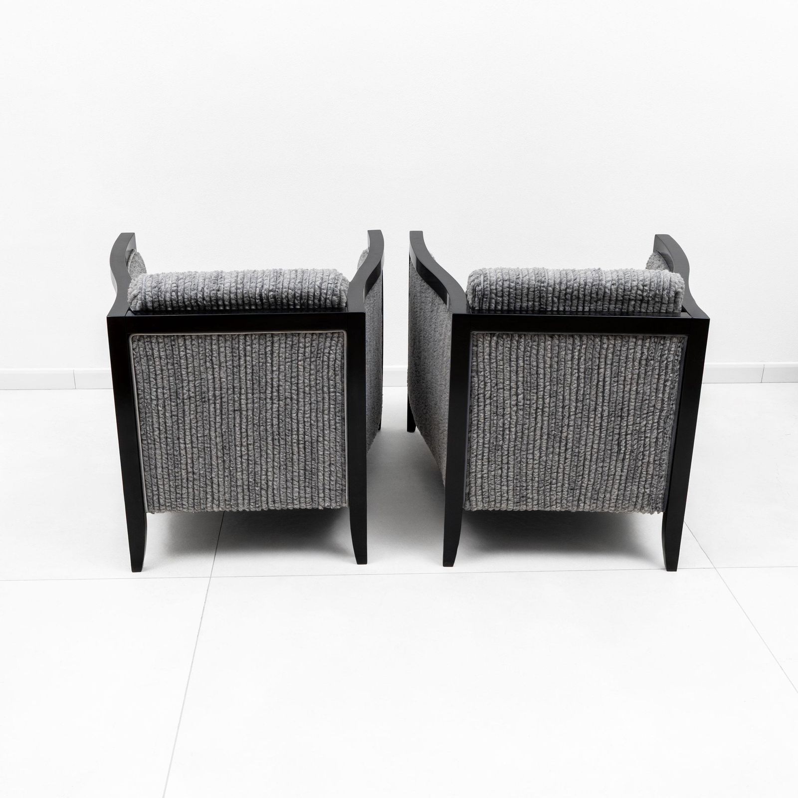 Pair Of Italian Art Deco Style Armchairs Black Lacquered Wood And Ribbed Velvet photo Furniture