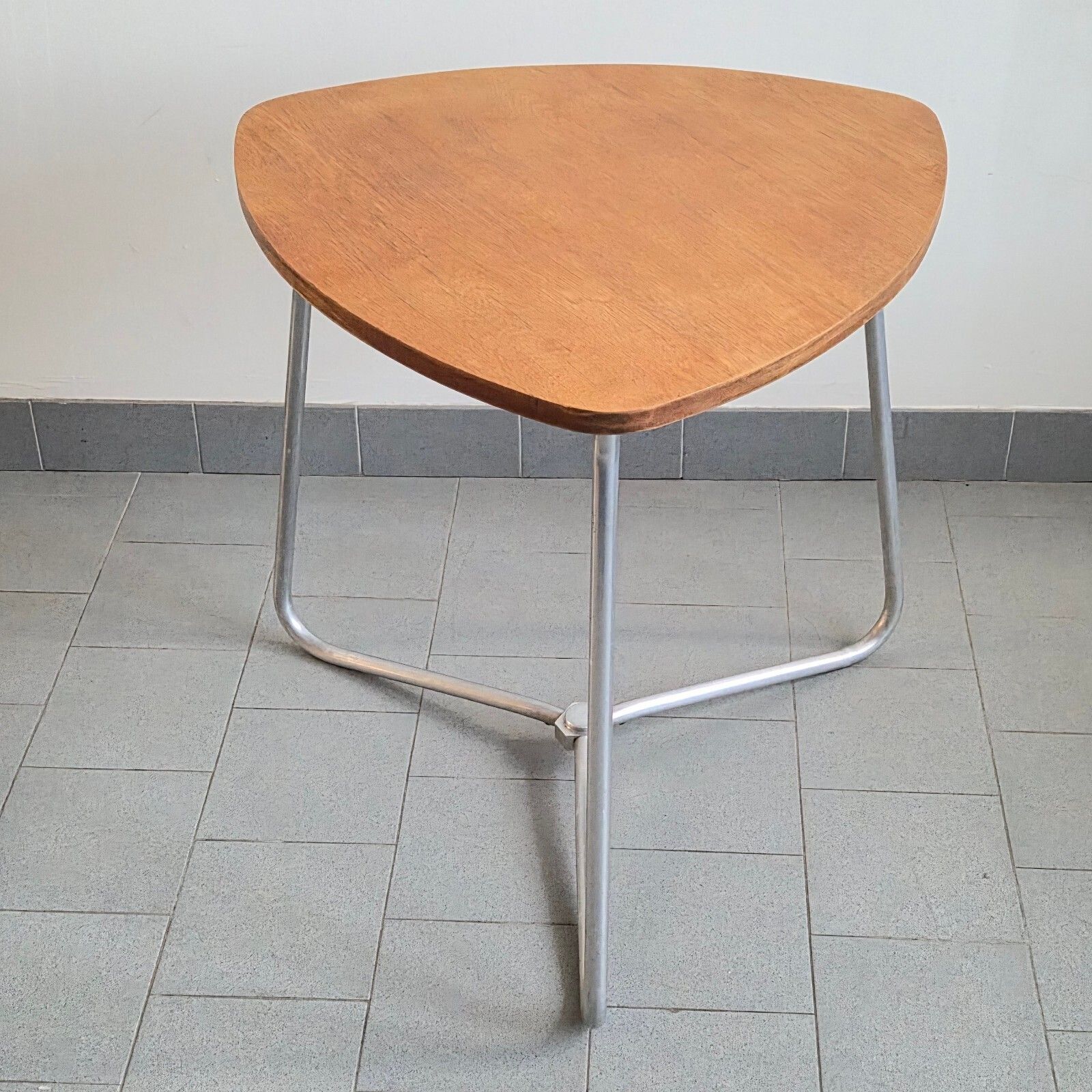 Vintage Gueridon Side Table 1950 Beech & Aluminum Dlg Jacques Hitier 50s photo Furniture