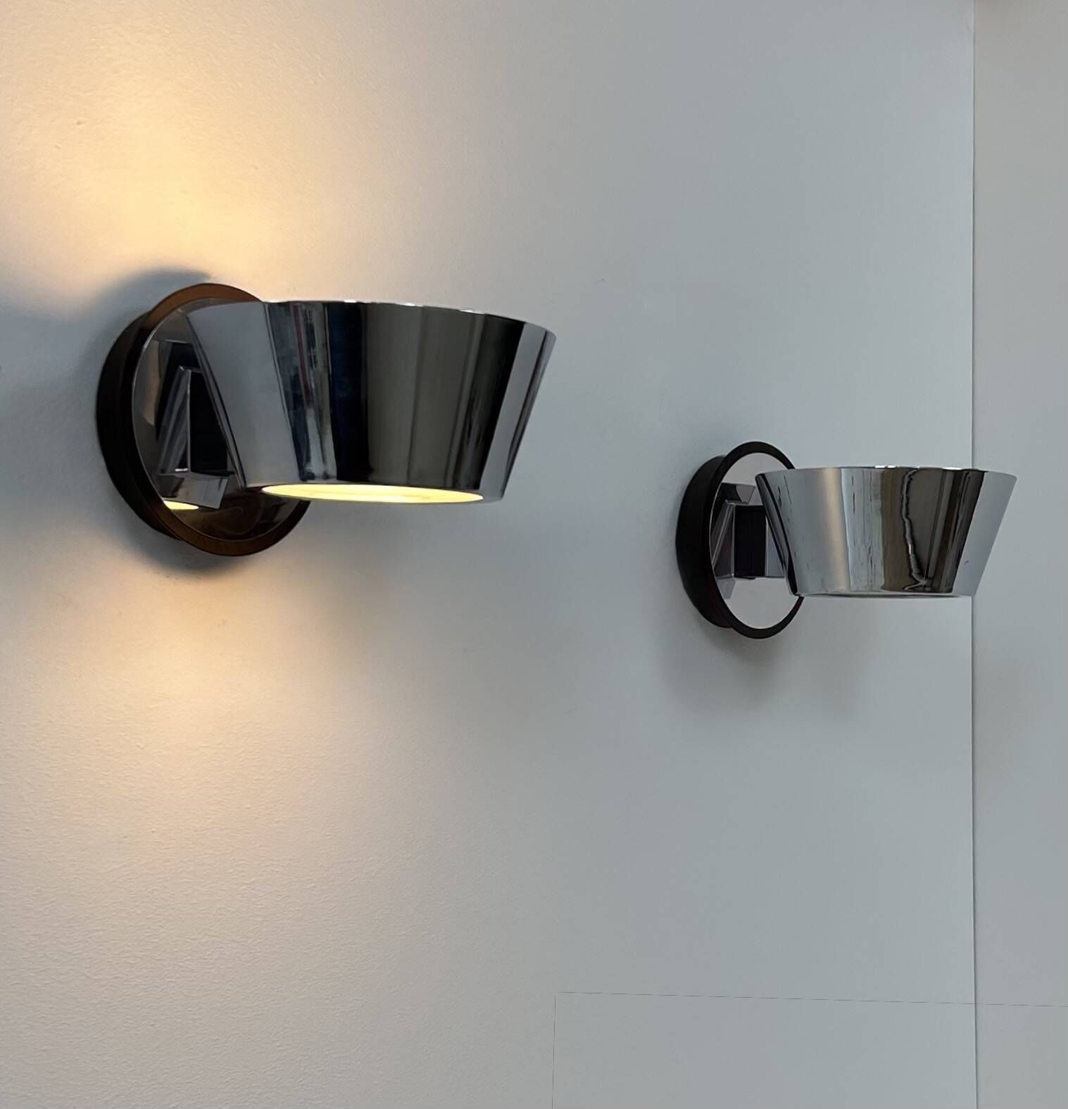 Pair Of Wall Lights In Chrome And Frosted Glass, France, 1970 photo for sale