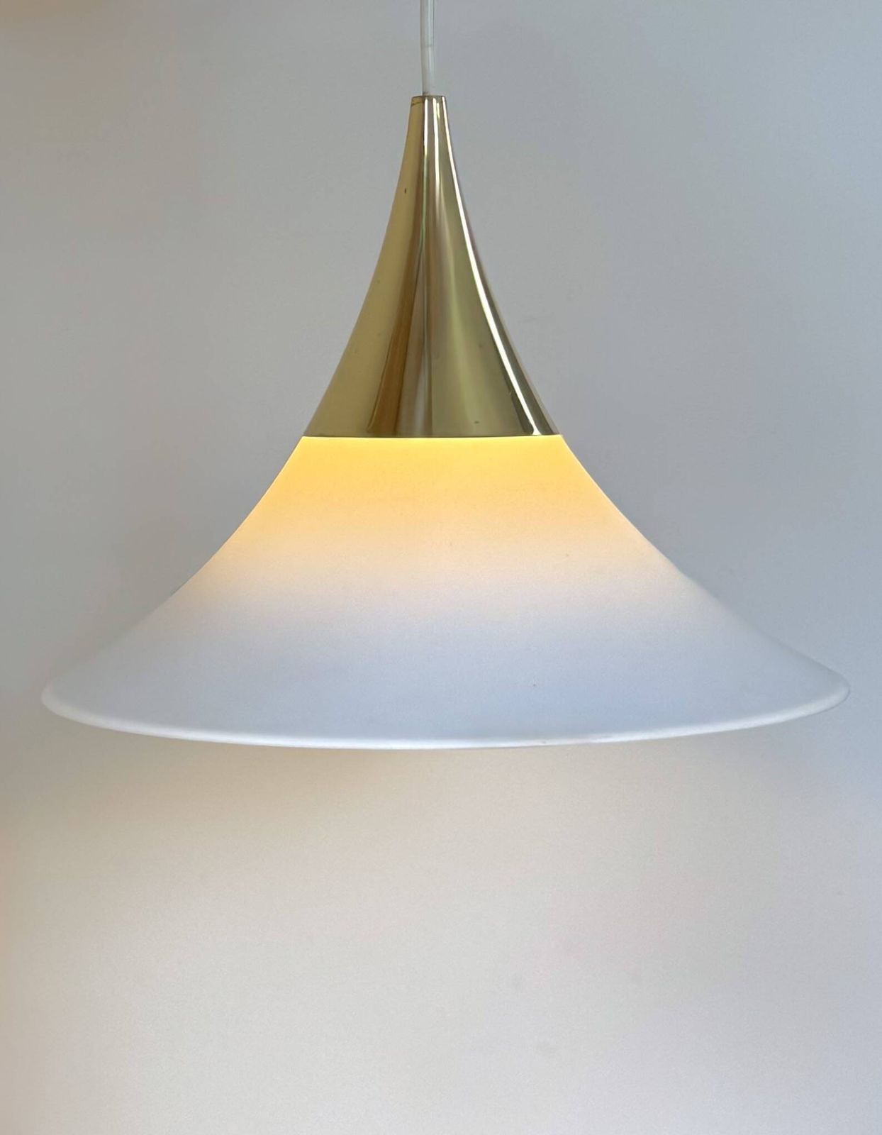 Pair Of Limburg Pendant Lights In Brass And Opaline Glass, Germany, 1970 photo vinterior