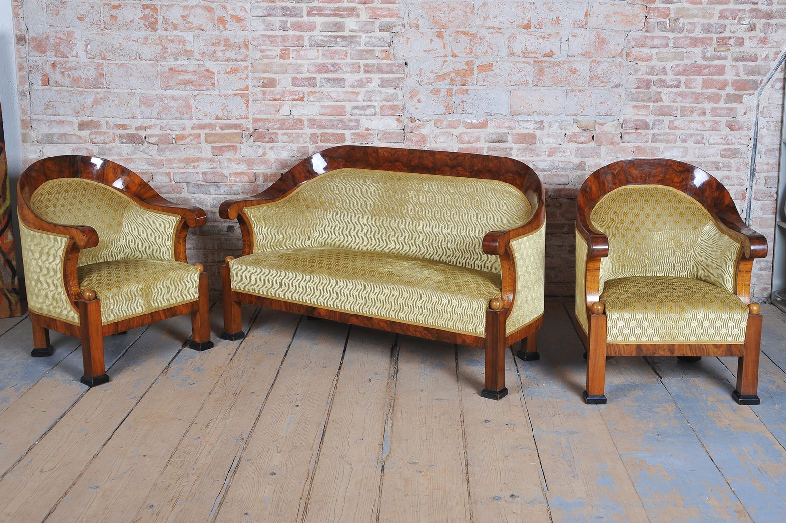 Restored Empire Seating Set, Walnut, Inlaid, Revived Polish, Austria, 1810s photo for sale