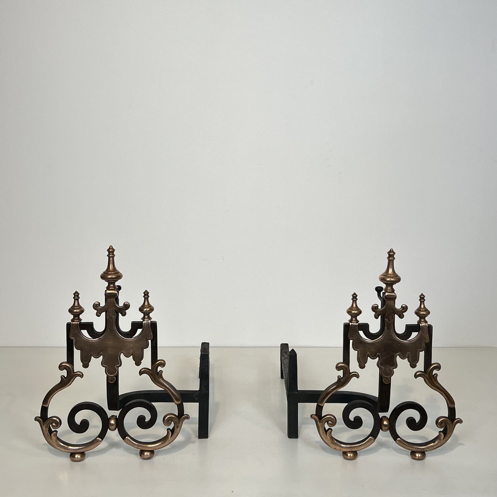 2250.0 Important Pair Of Wrought Iron And Copper Andirons photo