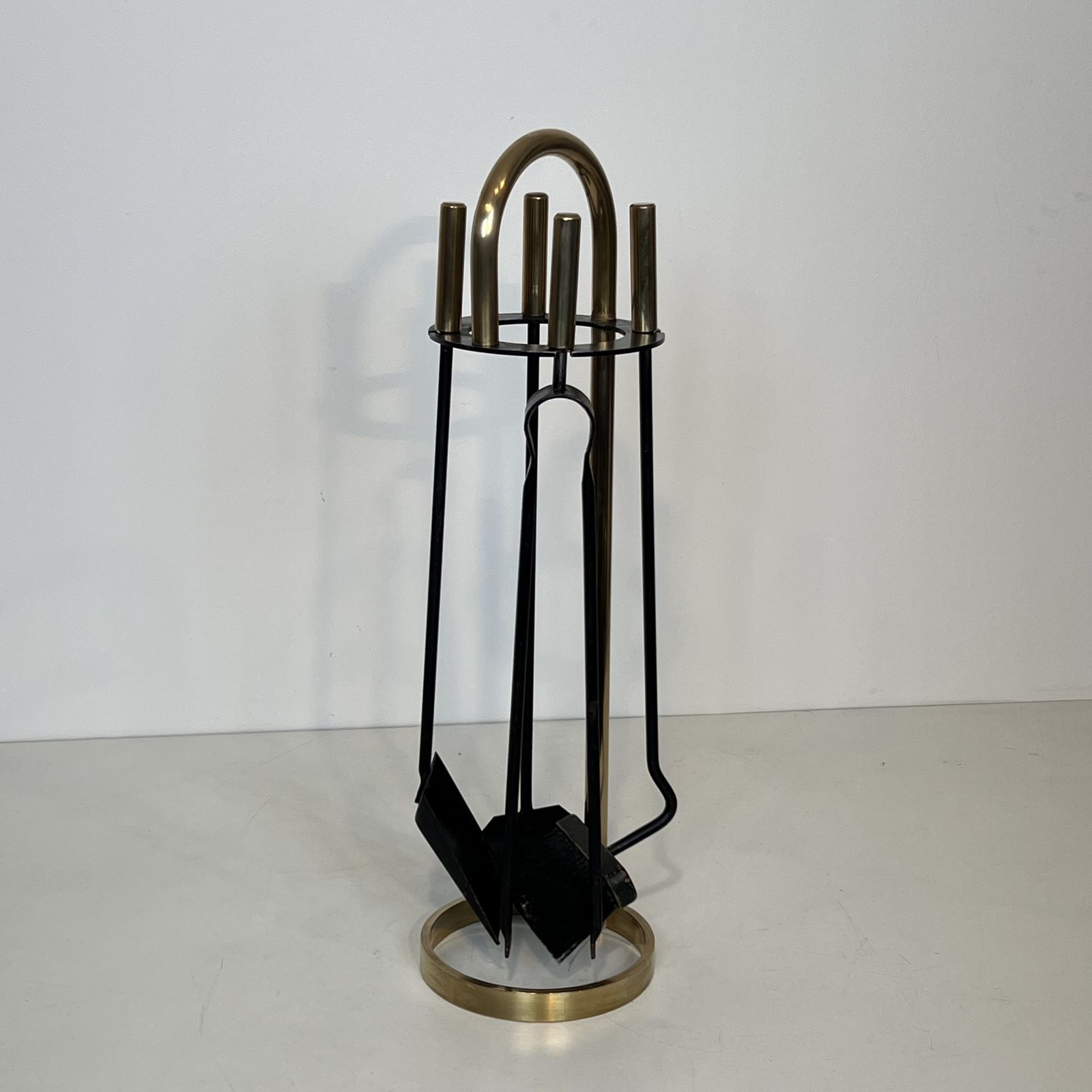Fire Set Designer Style In Black Lacquered Metal And Brass