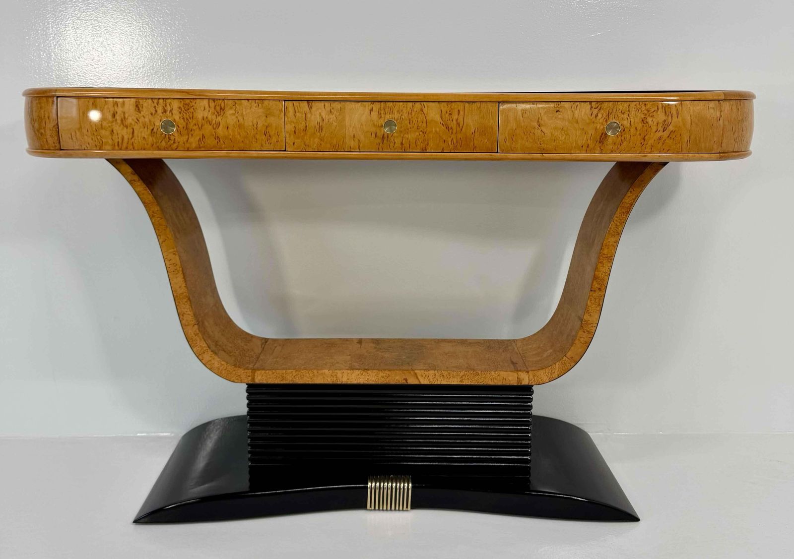 Italian Art Deco Console In Birch Burl And Black Lacquer, Attr. To Borsani, 40s photo furniture