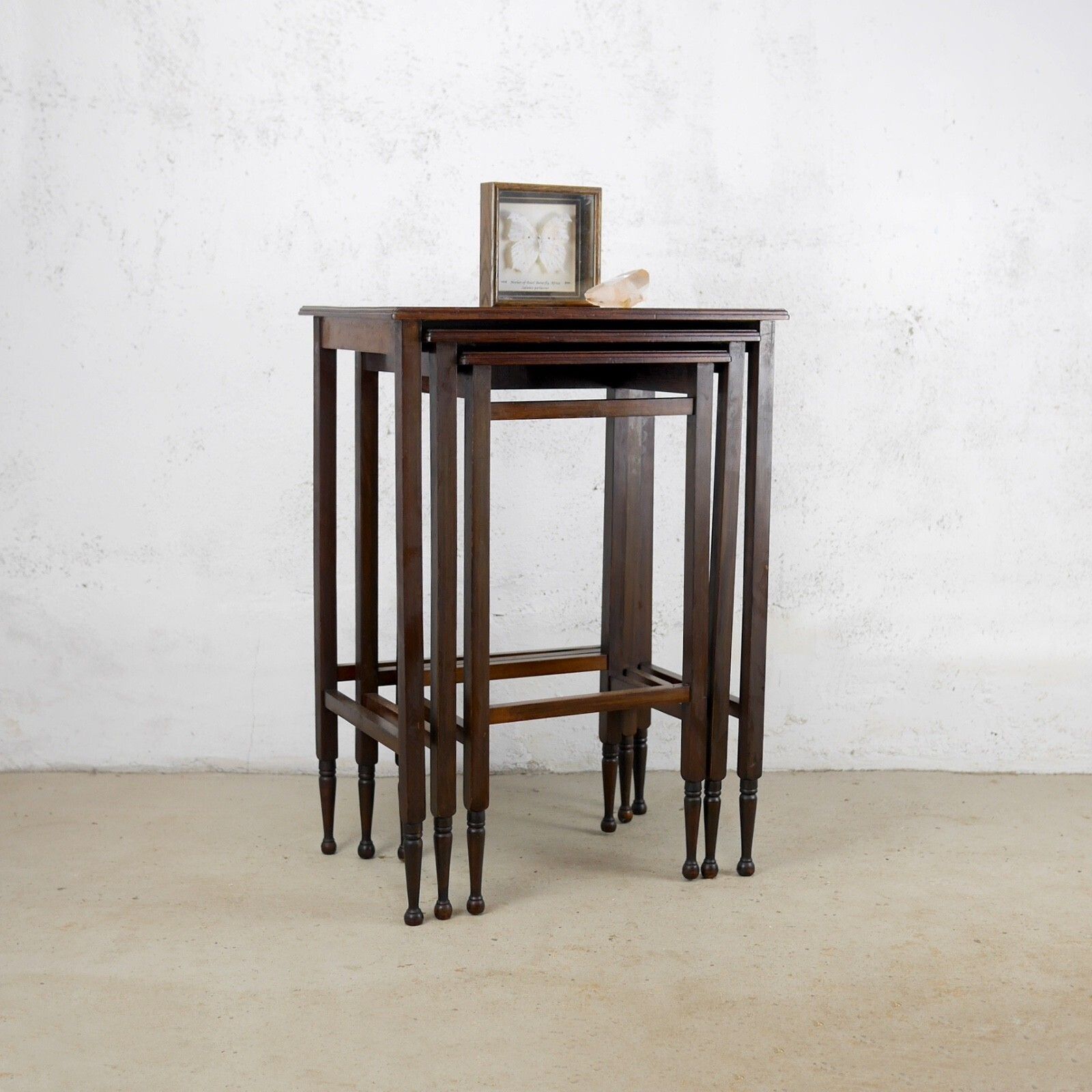 Antique Nest Of 3 Walnut Tables English Inlaid Occasional Edwardian #103131 photo 335.0