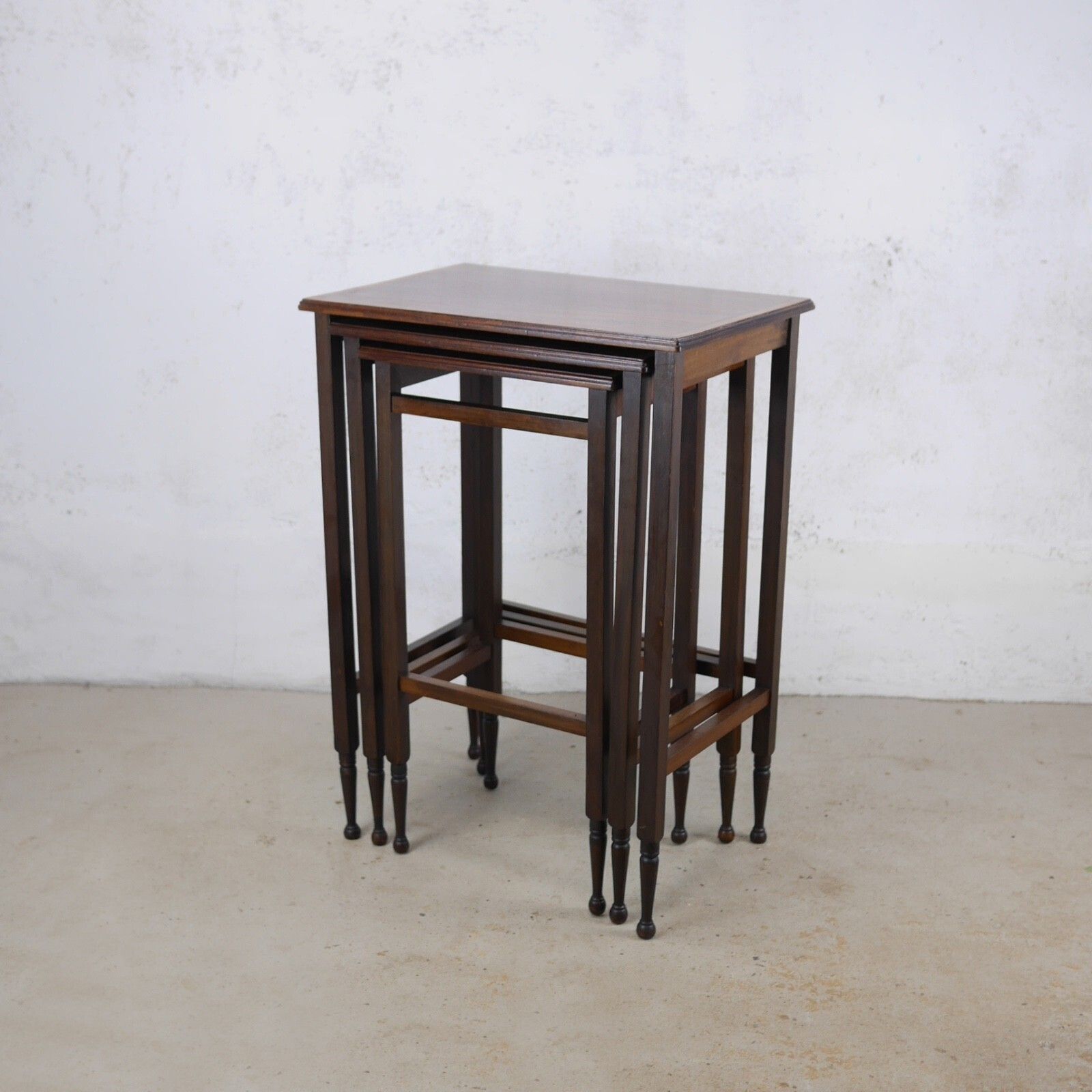 Antique Nest Of 3 Walnut Tables English Inlaid Occasional Edwardian #103131 photo vinterior