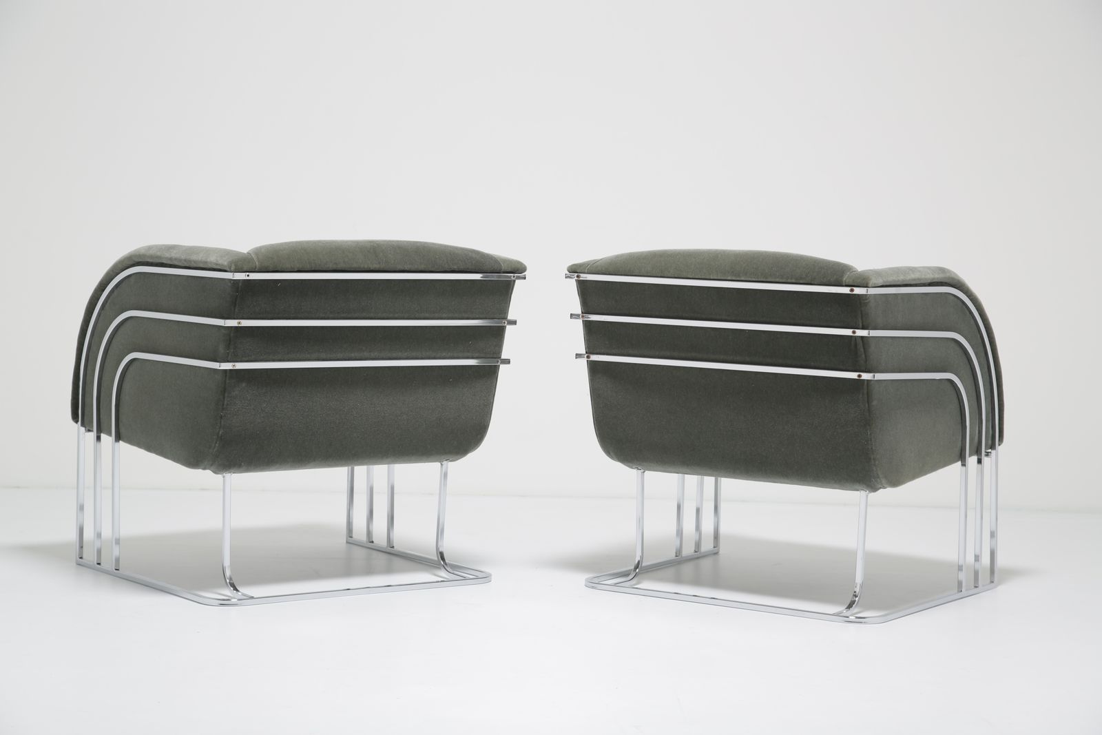 Furniture Pair Of Mid Century Mohair And Chrome Framed Decorator Armchairs By George Mergenov, 1970s. photo