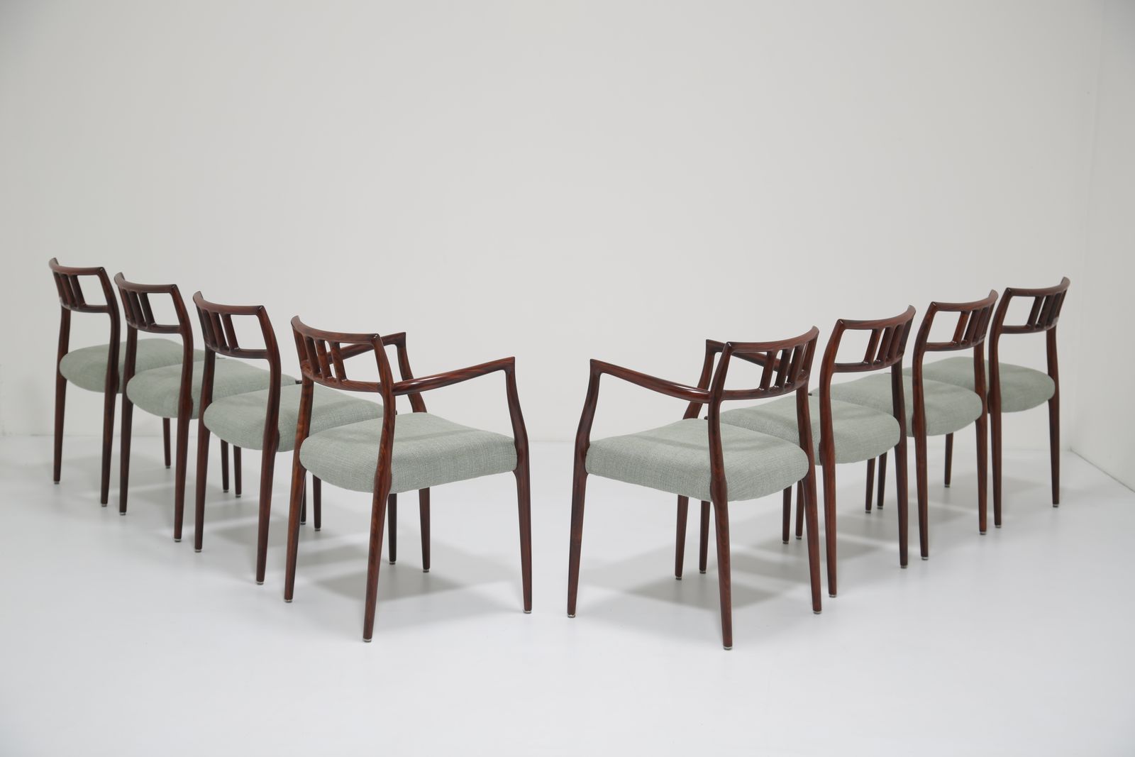 Chaises de salle à manger Niels Otto Moller Model 64 & 79, lot de 8, en palissandre massif et lin naturel pour J.L. Mollers Mobelfabrik, années 1960 photo furniture