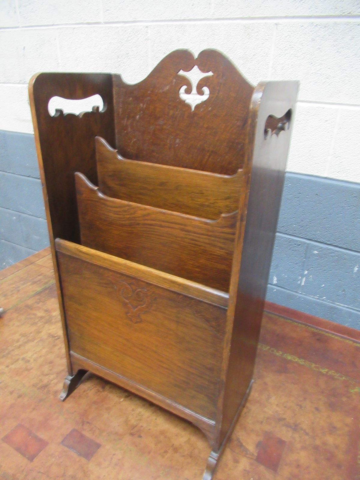 A  1920s Oak Magazine    Rack, Vintage photo Home Decor