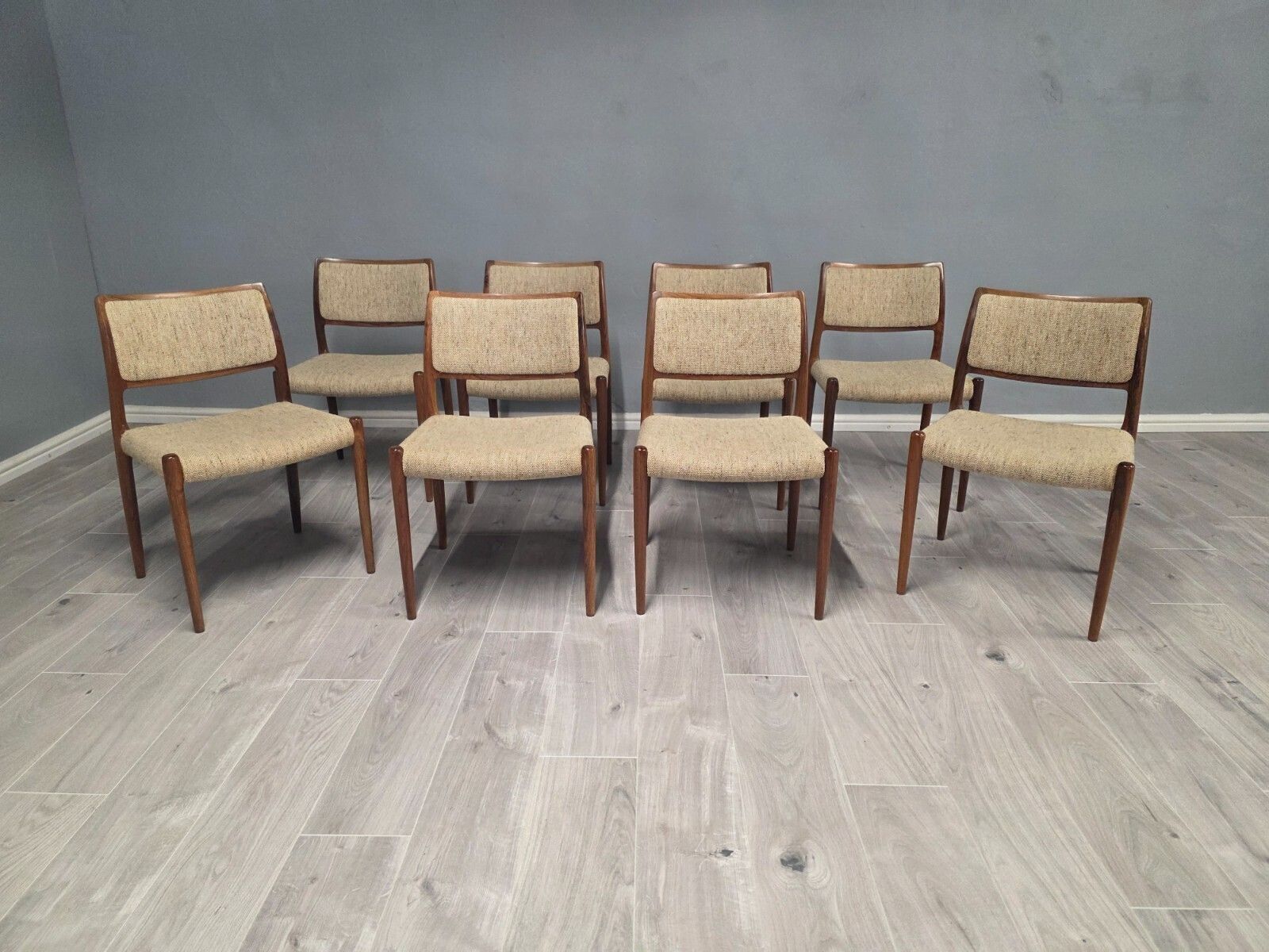 Set Of 8 Danish Rosewood Mid Century Dining Chairs By Niels Otto Moller photo vintage