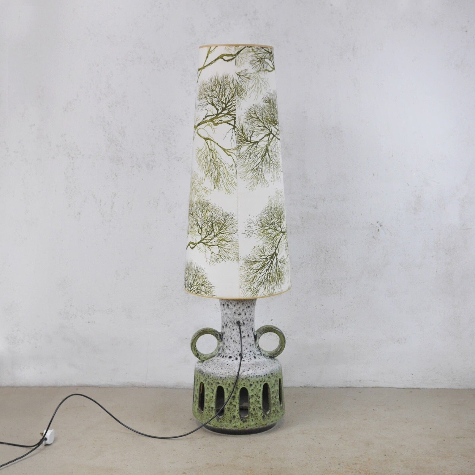 Mid Century Green Fat Lava Studio Pottery Floor Lamp Shade West Germany #103095 photo Lighting