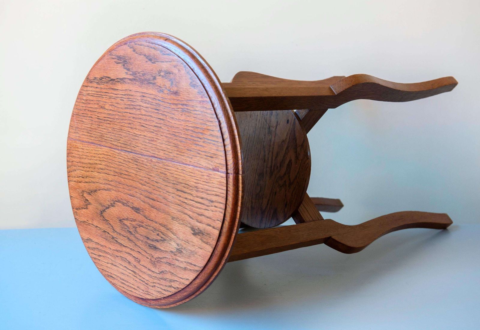 Home Decor Art Deco Round Side Table   Solid Oak Two Tier Plant Stand   Vintage Dutch Tall Accent Table photo