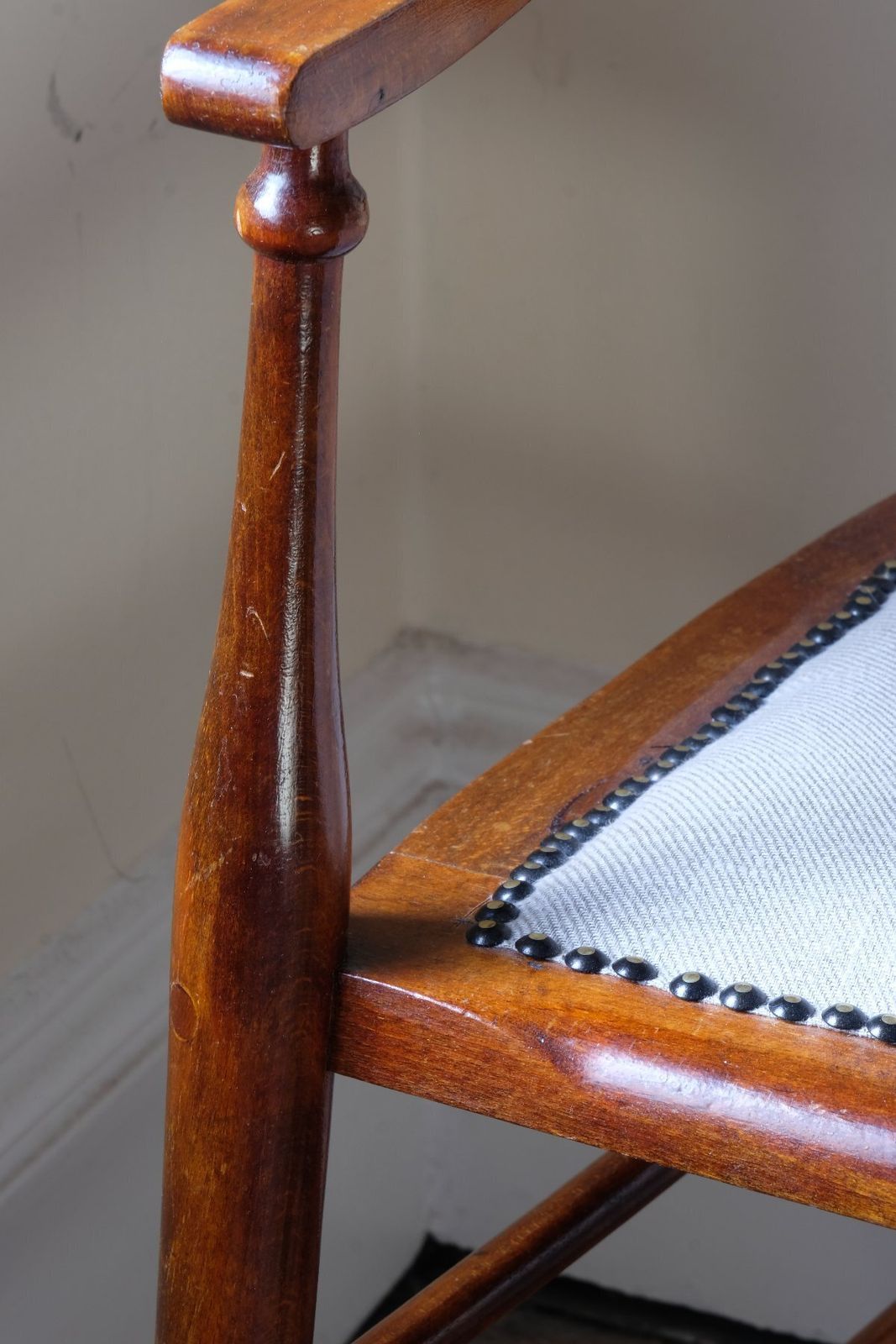 photo for sale 19th Century English Beech Ladder Back Bench With Horsehair Seat