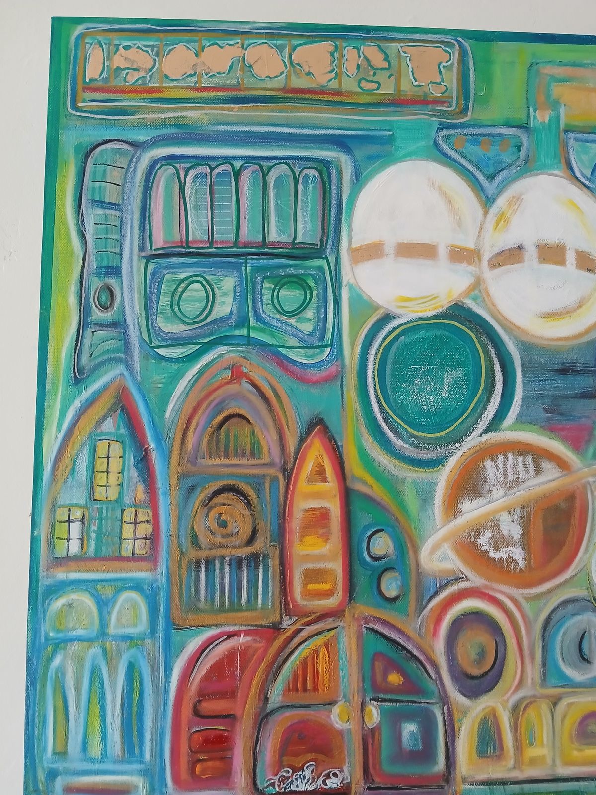 Abstract City Fragments Mixed Media Wall Hanging On Canvas photo vinterior