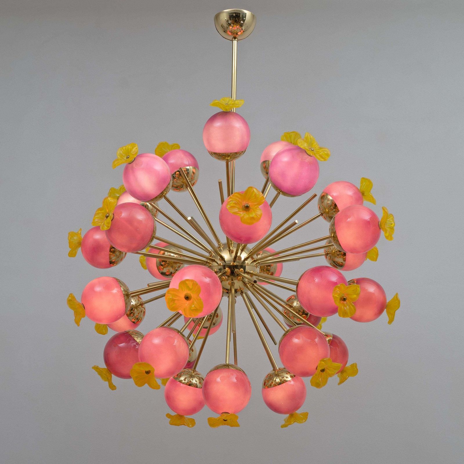 Italian Murano Glass And Brass Sputnik Chandelier, Yellow And Purple Spheres photo Lighting