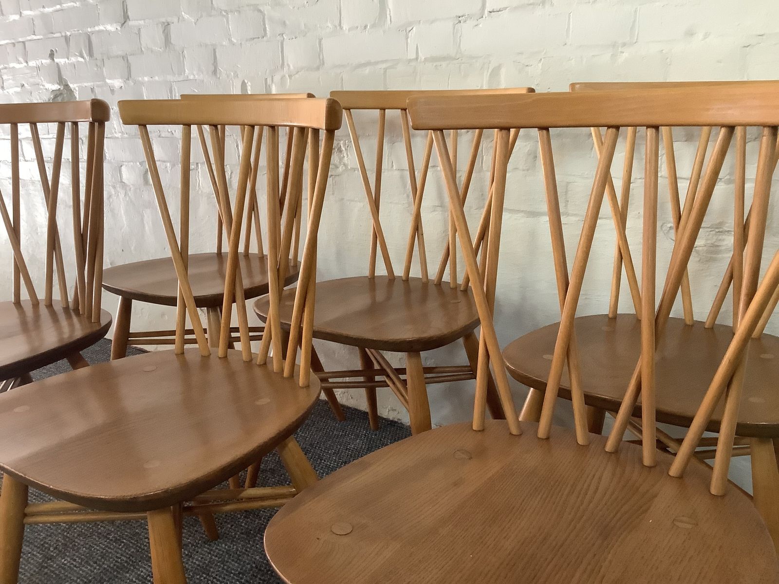 photo furniture Set Of Six Ercol Windsor Candlestick Dining Chairs.