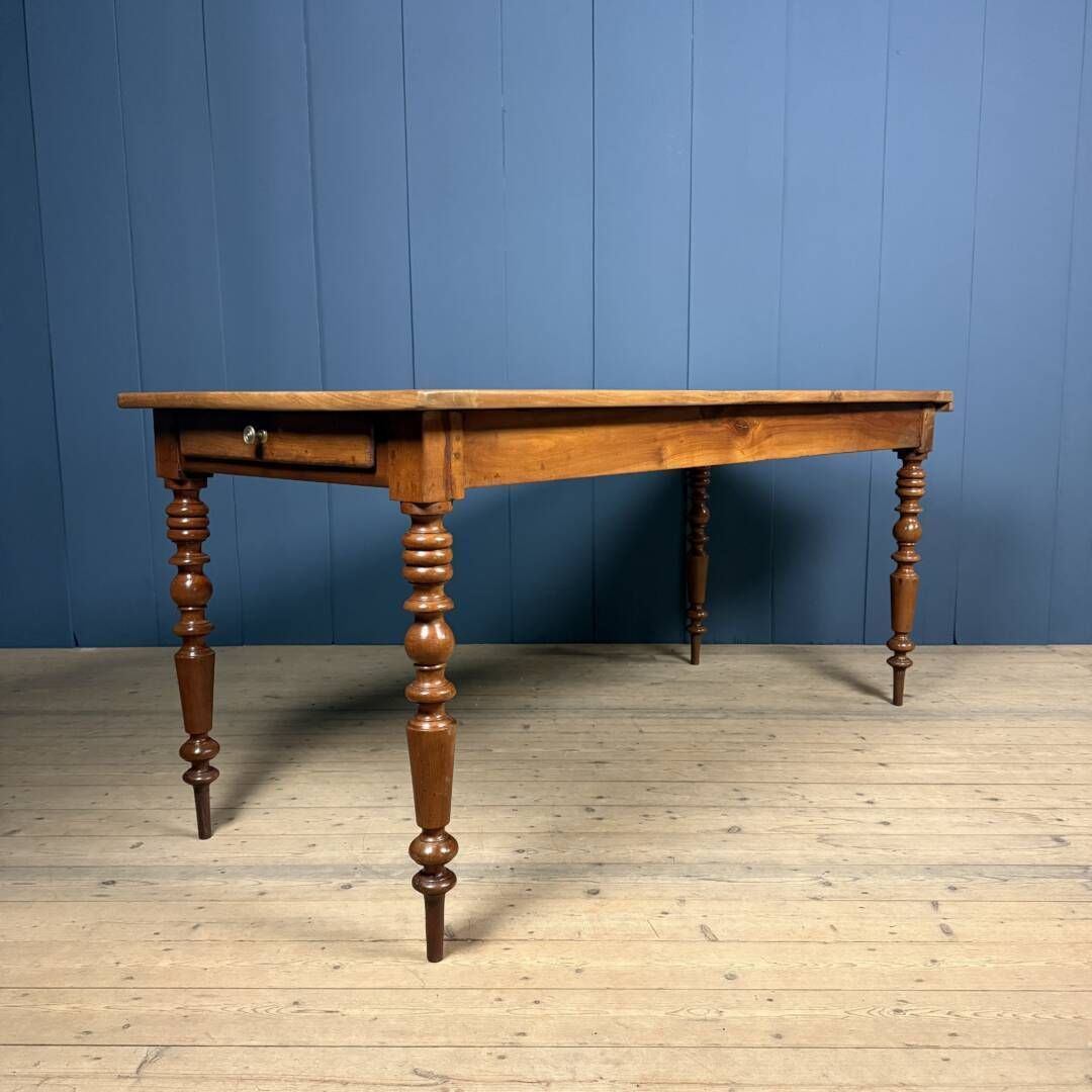 Antique Cherry Wood Dining Table From France photo for sale
