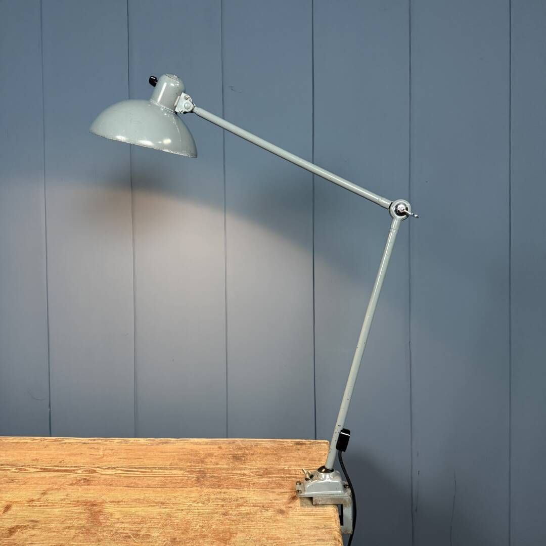 photo for sale Grijze Twee Armige Kaiser Idell Klemlamp Model 6726