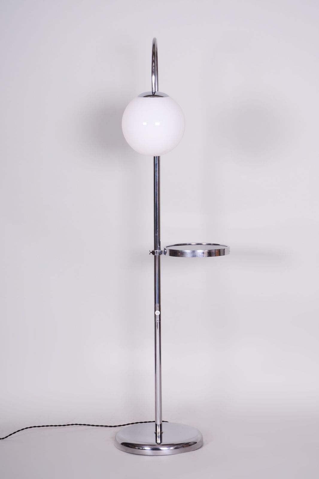 Restored Bauhaus Floor Lamp, Chrome, Steel, Opaline Glass, Czech, 1930s photo for sale