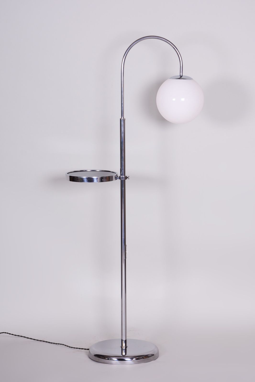 Restored Bauhaus Floor Lamp, Chrome, Steel, Opaline Glass, Czech, 1930s photo 900.0