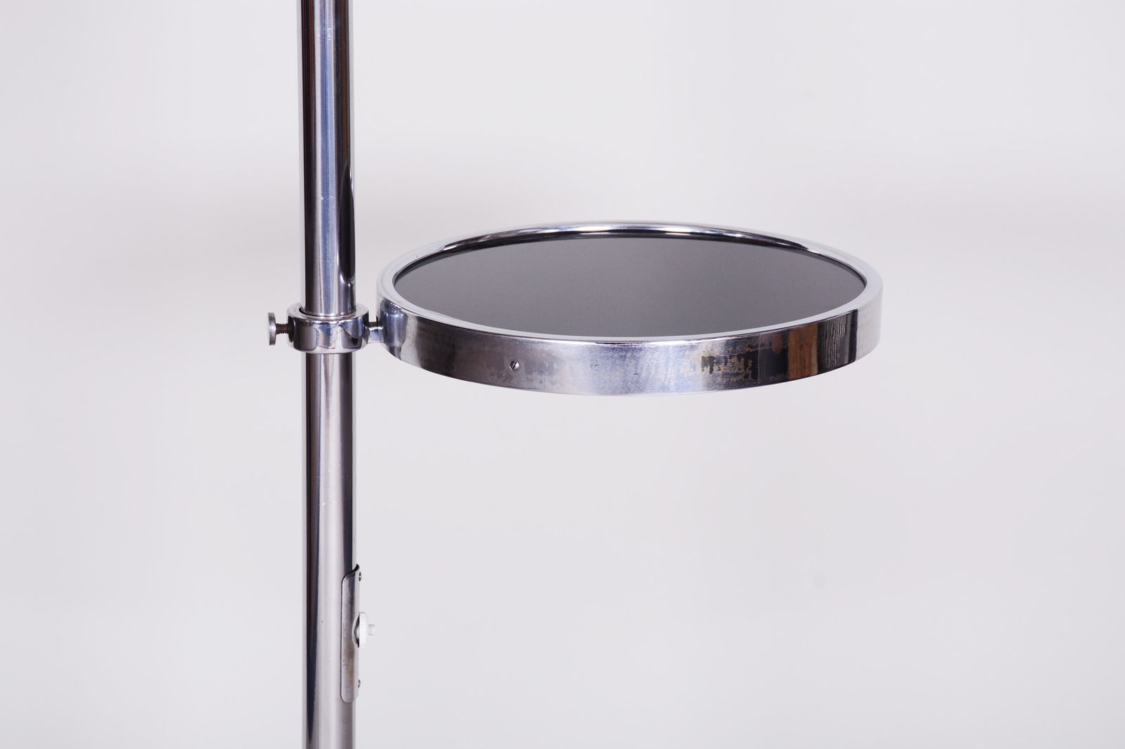 Restored Bauhaus Floor Lamp, Chrome, Steel, Opaline Glass, Czech, 1930s photo vinterior