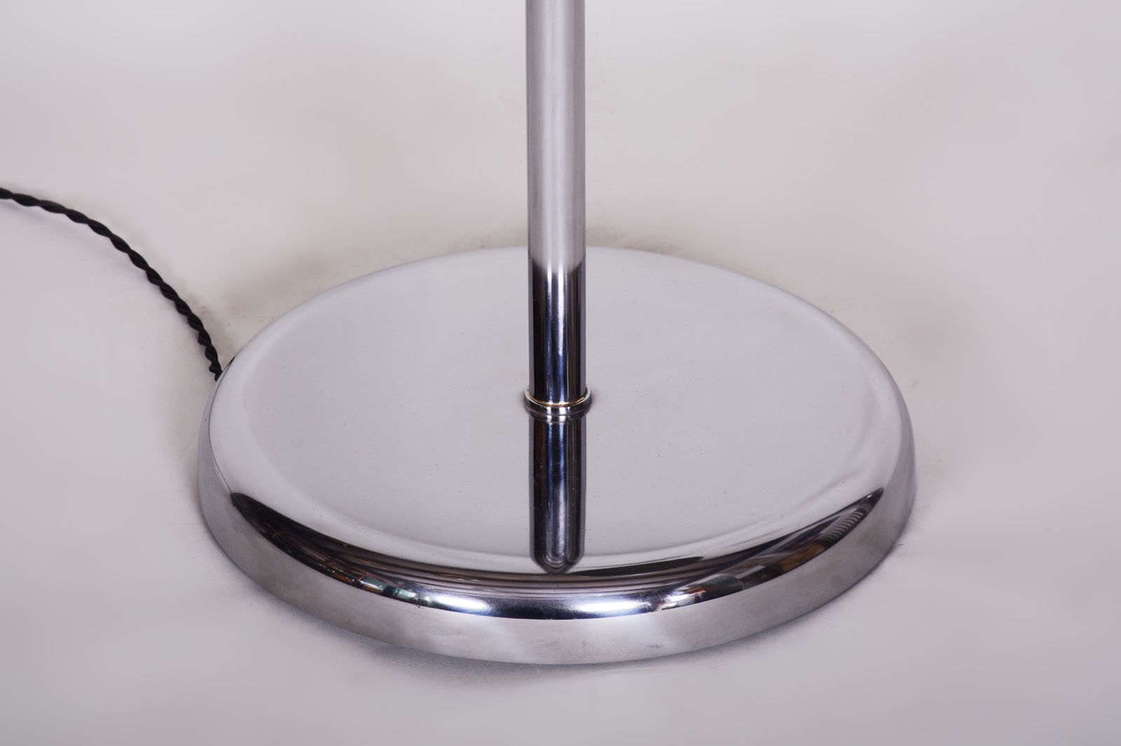 Restored Bauhaus Floor Lamp, Chrome, Steel, Opaline Glass, Czech, 1930s photo vintage