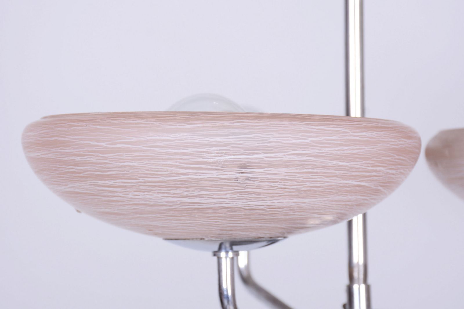 Restored Art Deco Chandelier, Chrome Plated Steel, Marble Glass, Czech, 1920s photo vinterior