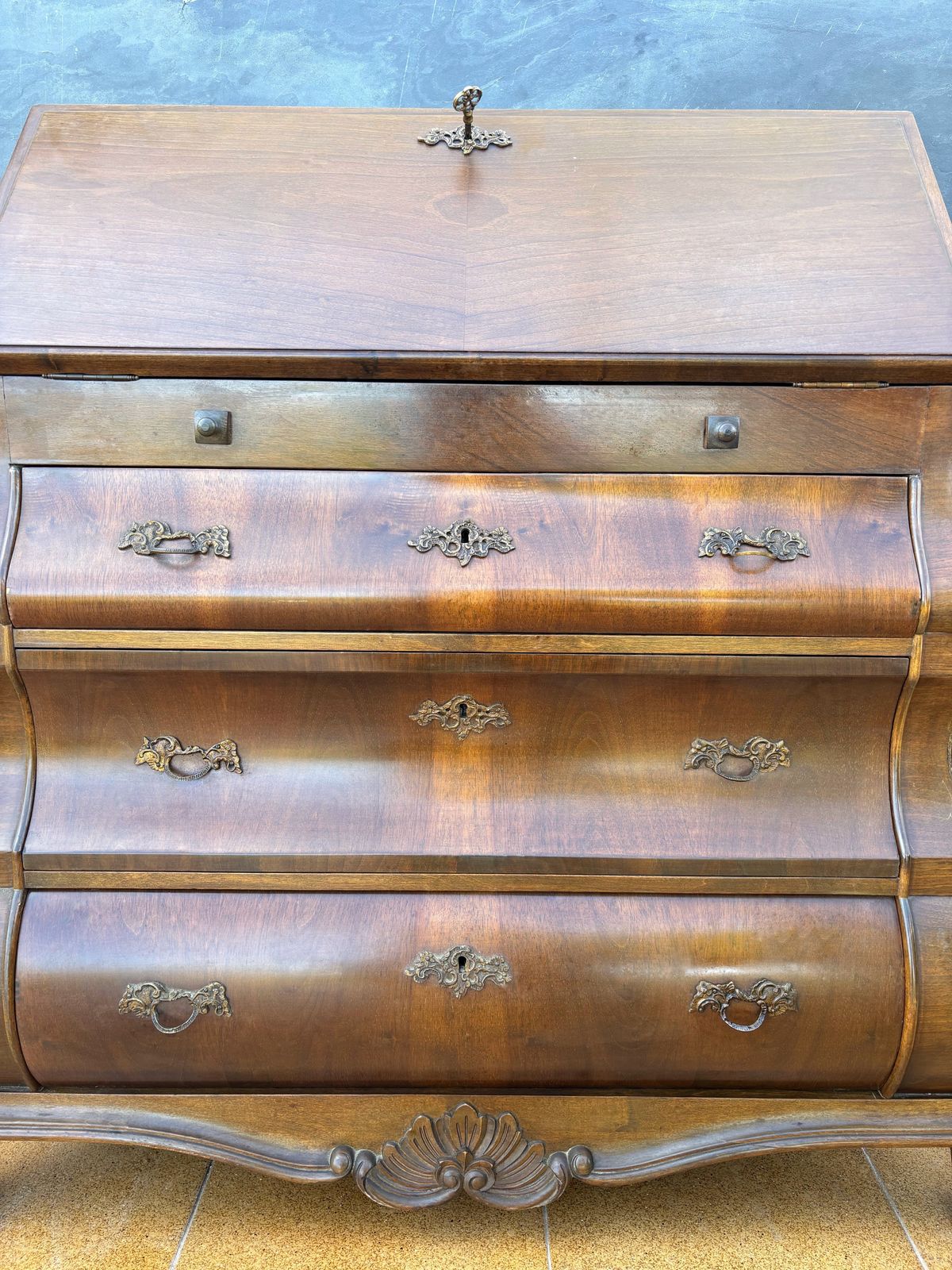 Baroque Style Bombe Secretary Desk, Mid 20th Century photo furniture