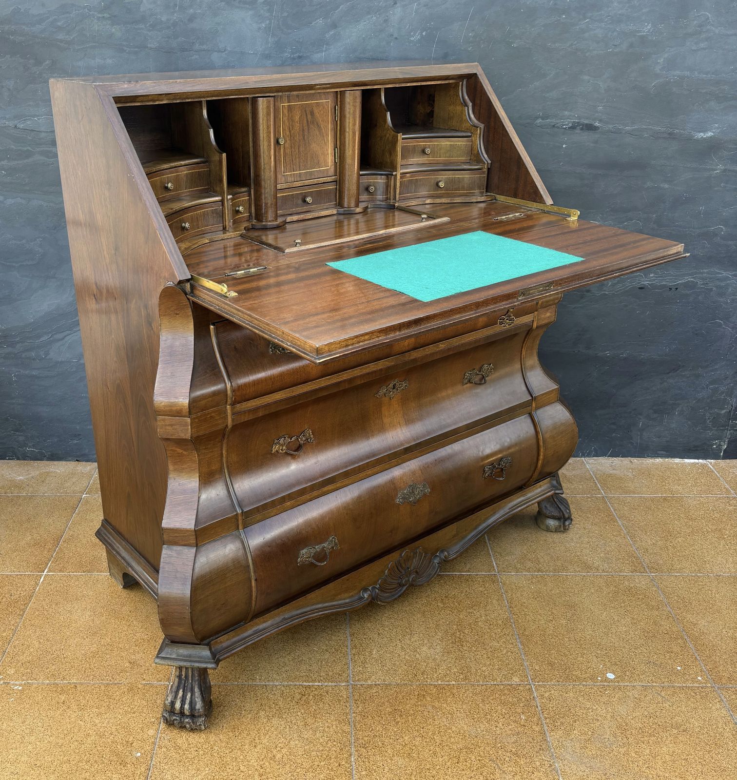 Baroque Style Bombe Secretary Desk, Mid 20th Century photo vintage