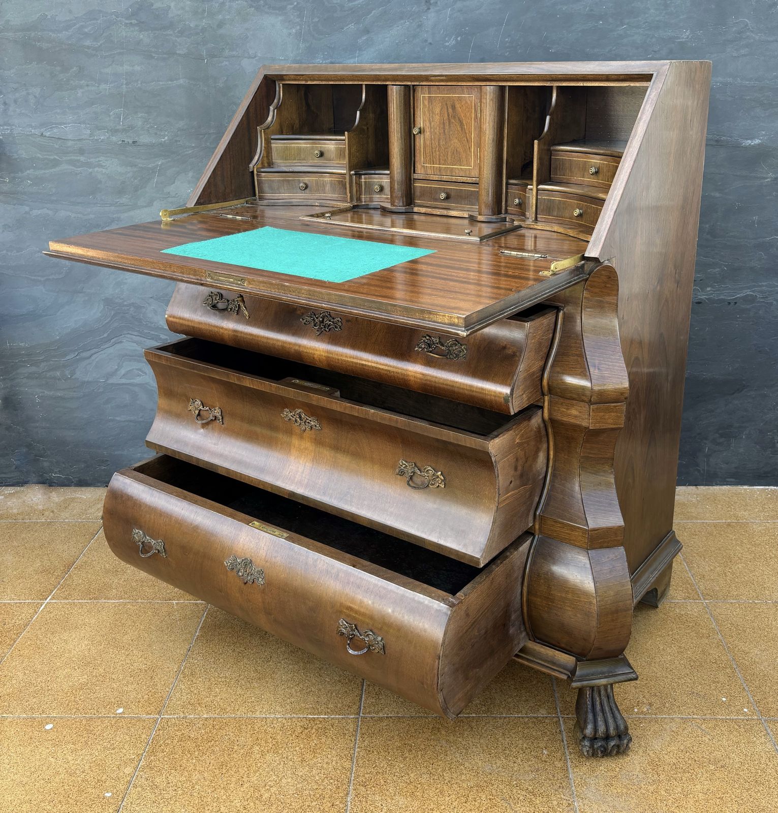 Furniture Baroque Style Bombe Secretary Desk, Mid 20th Century photo