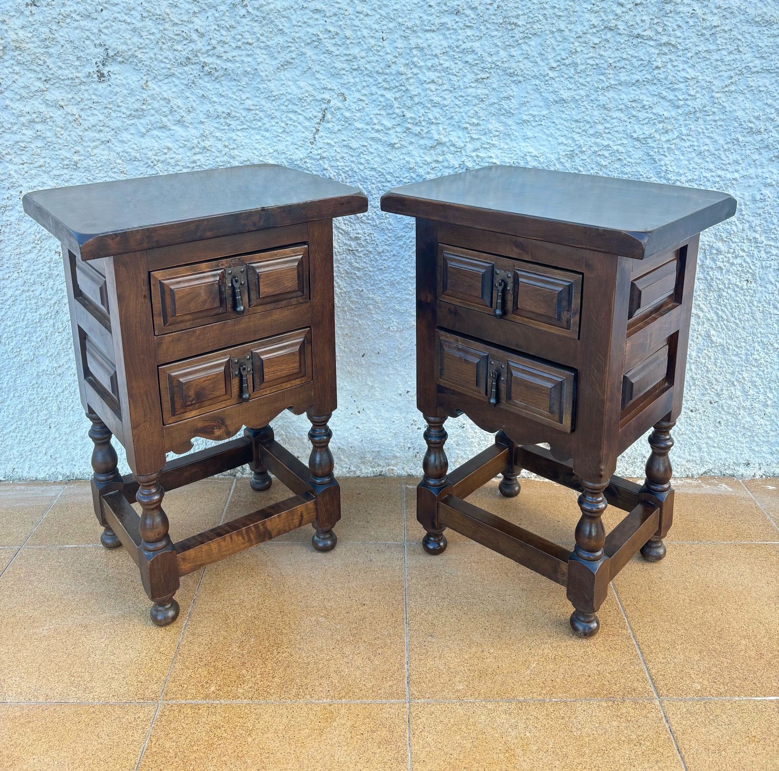 photo furniture Pair Of Spanish Rustic Wooden Night Stands, Mid 20th Century