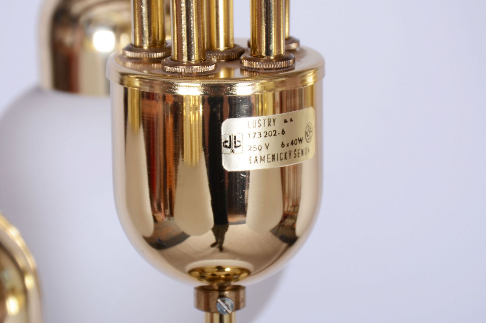 Restored Mid Century Chandelier, Brass, Opaline Glass, Repolished, Czech, 1950s photo Lighting