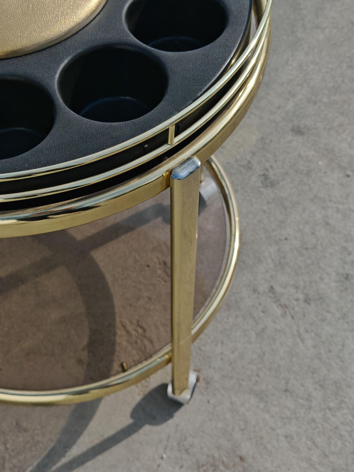 Mid Century Modern Round Bar Cart In Brass Plated Metal, Germany 1970s photo for sale