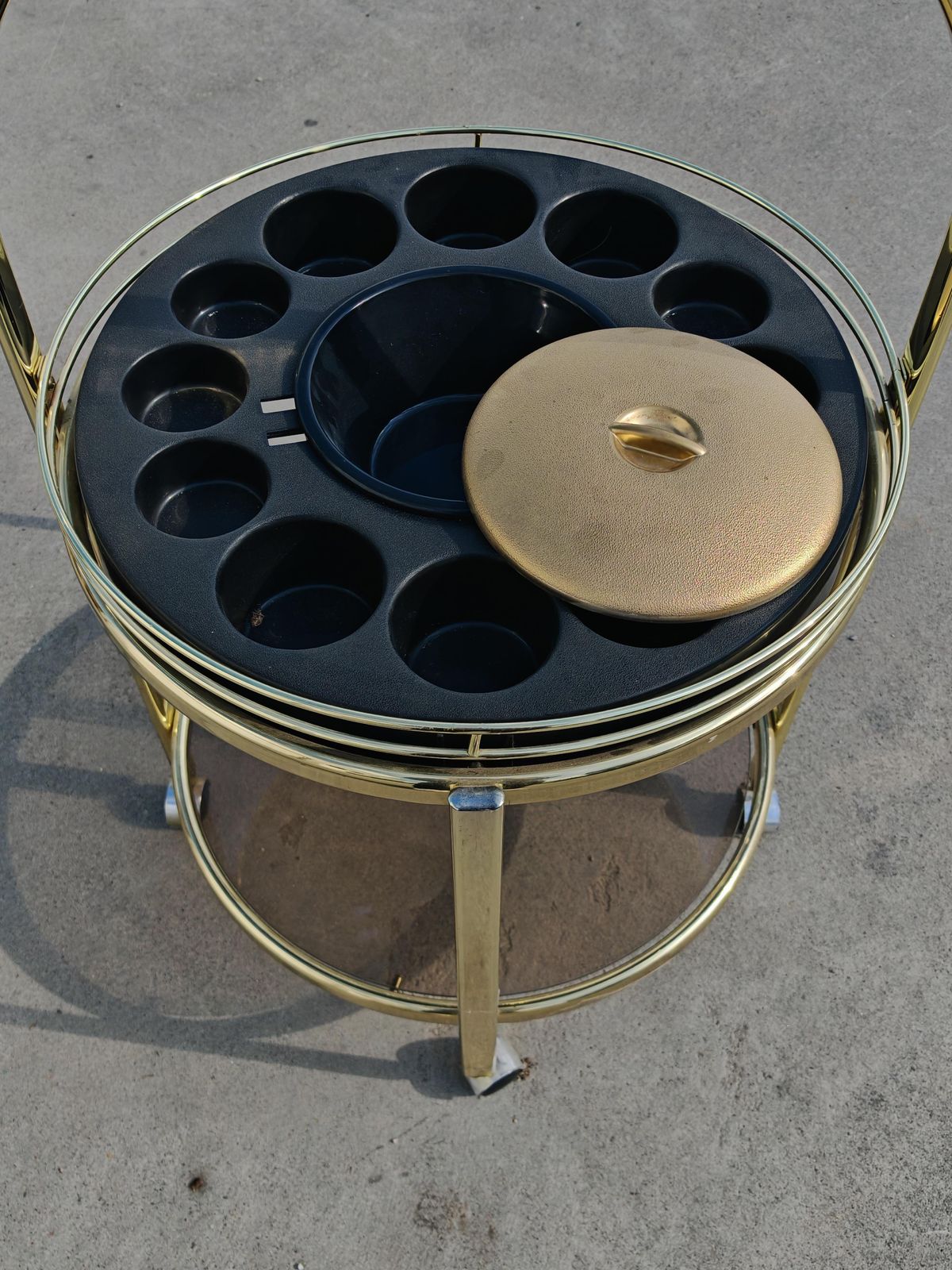 Mid Century Modern Round Bar Cart In Brass Plated Metal, Germany 1970s photo 1000.0