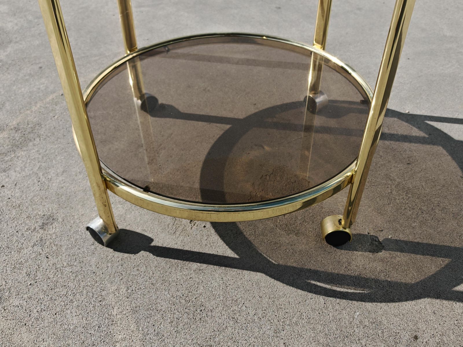 Mid Century Modern Round Bar Cart In Brass Plated Metal, Germany 1970s photo vinterior