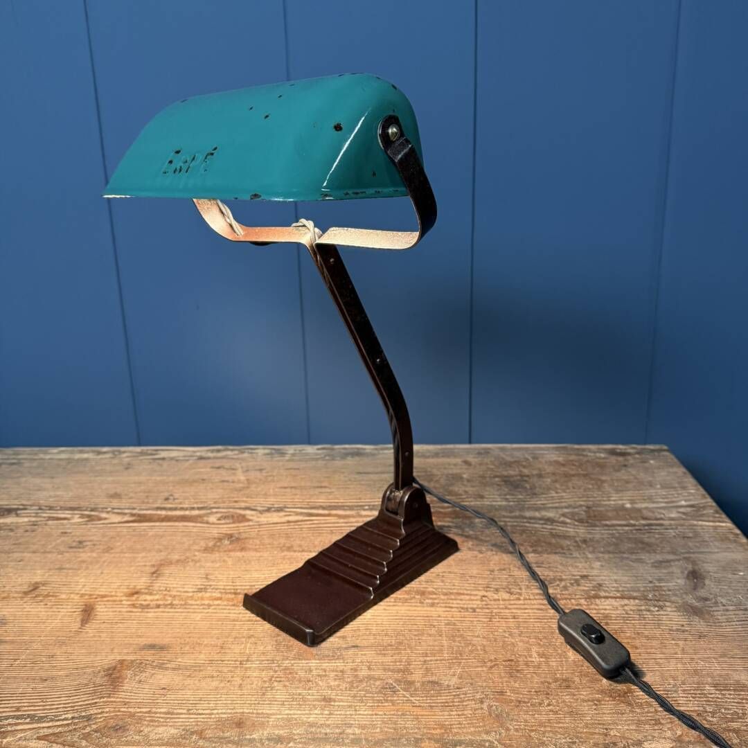 photo for sale Erpé Bankierslamp Met Turquoise Emaille Kap