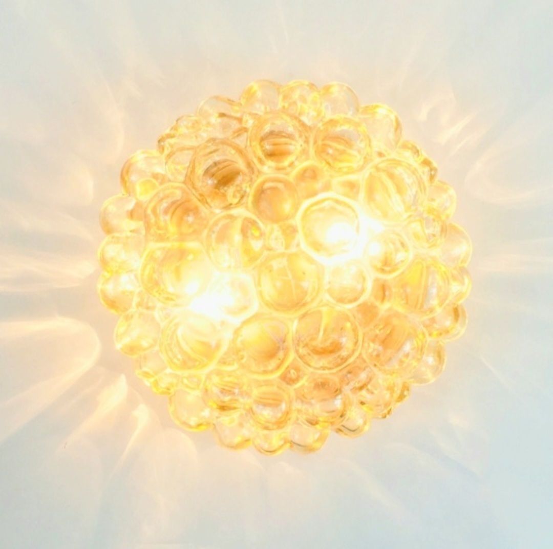 Grote Mid-Century Modern Amber Bubbelglas Plafondlamp van Helena Tynell voor Limburg, Duitsland, jaren 1960 photo vinterior