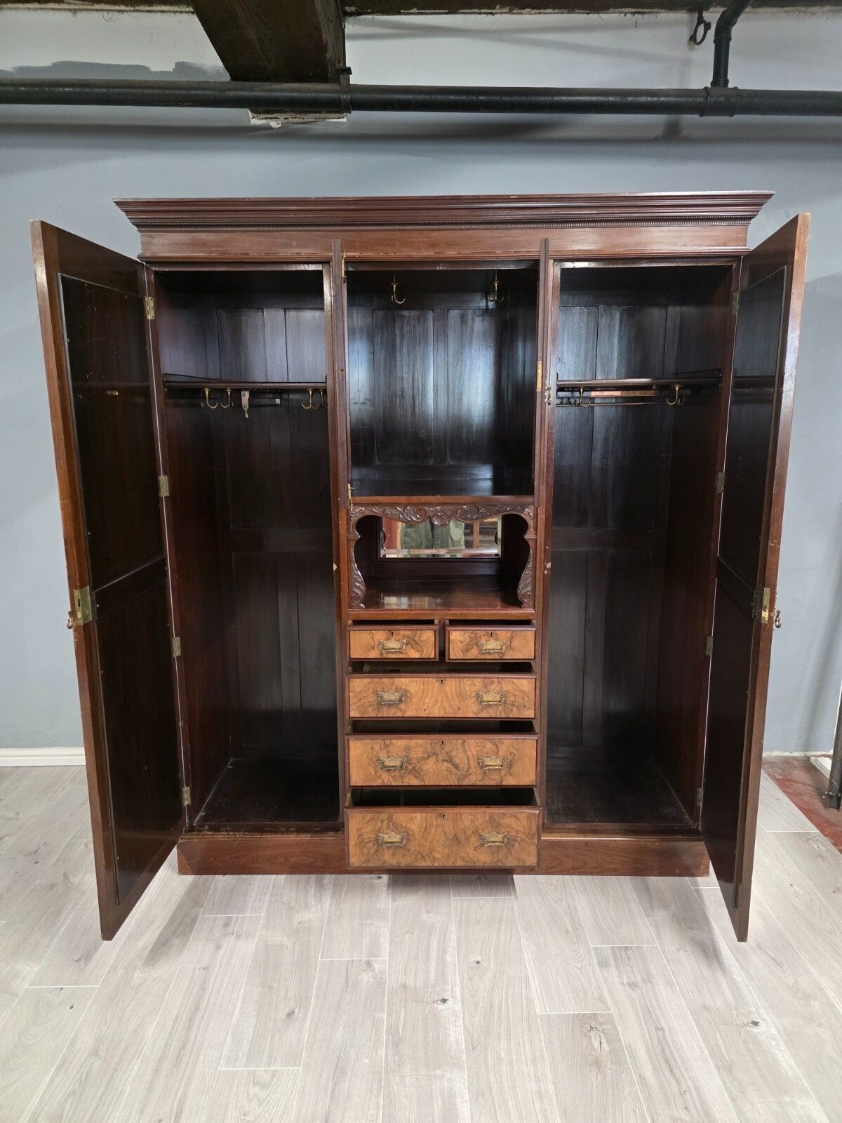 Antique Walnut Late Victorian Princess Combination Wardrobe photo vintage