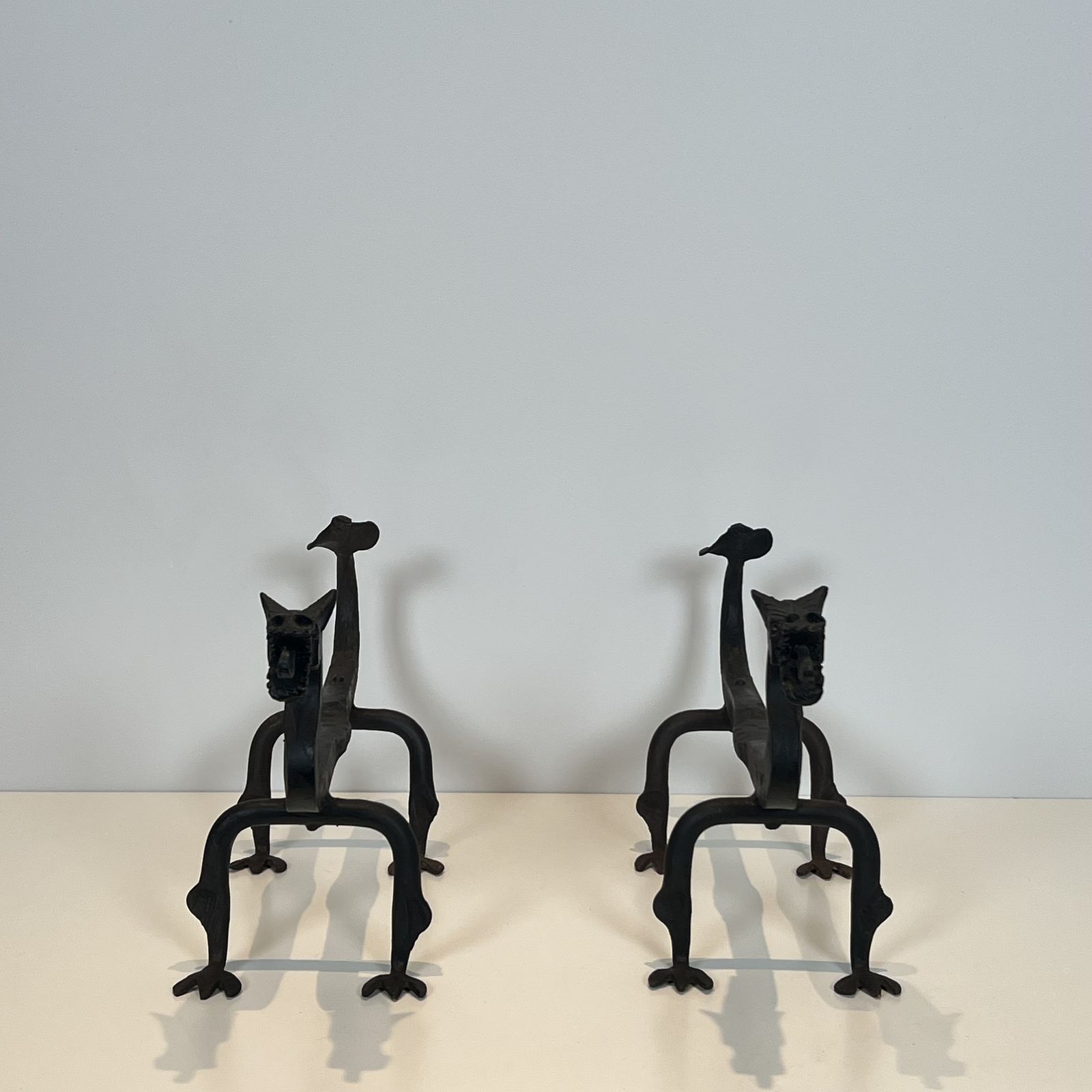 Pair Of Wrought Iron Dragon Andirons photo Home Fixtures