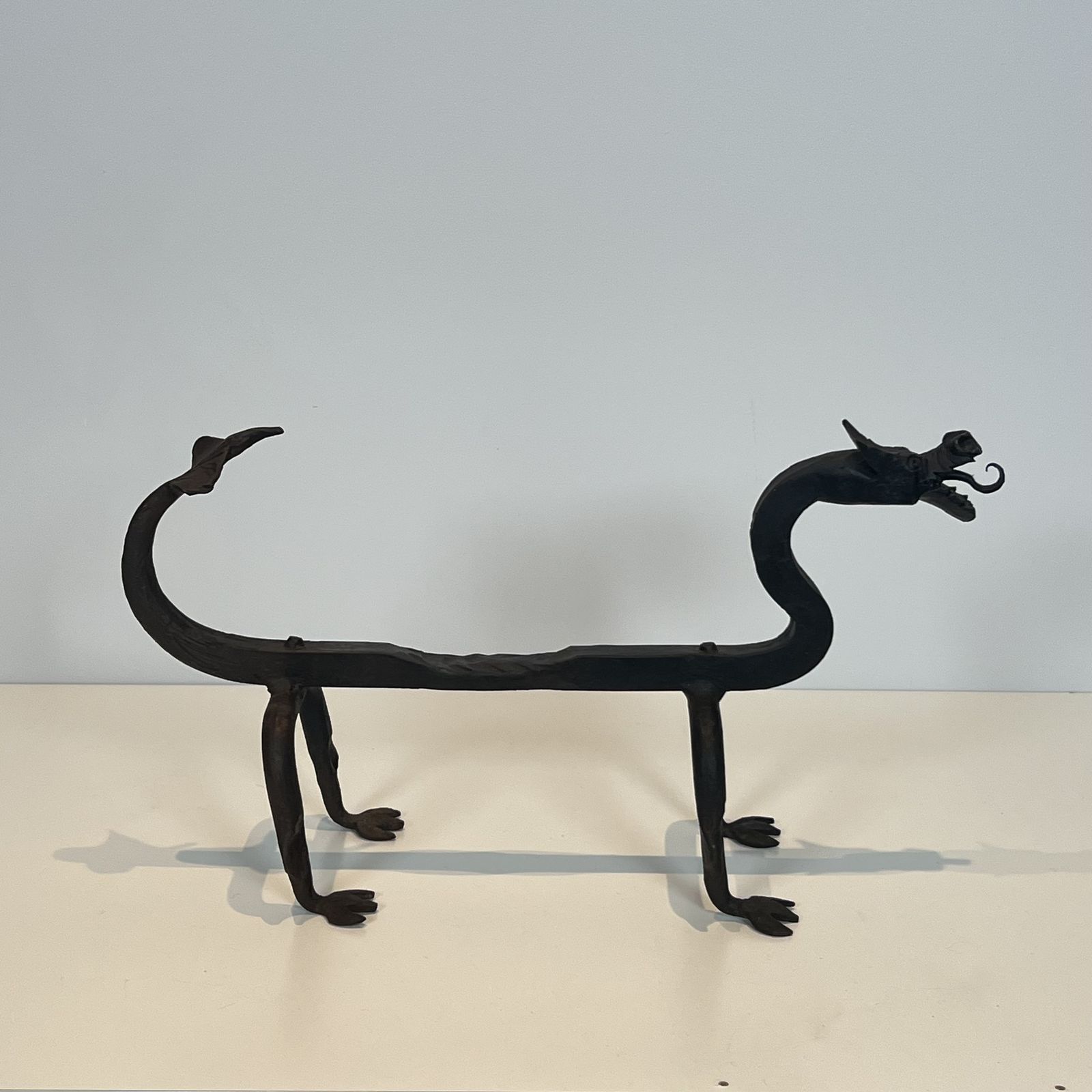 Pair Of Wrought Iron Dragon Andirons photo buy