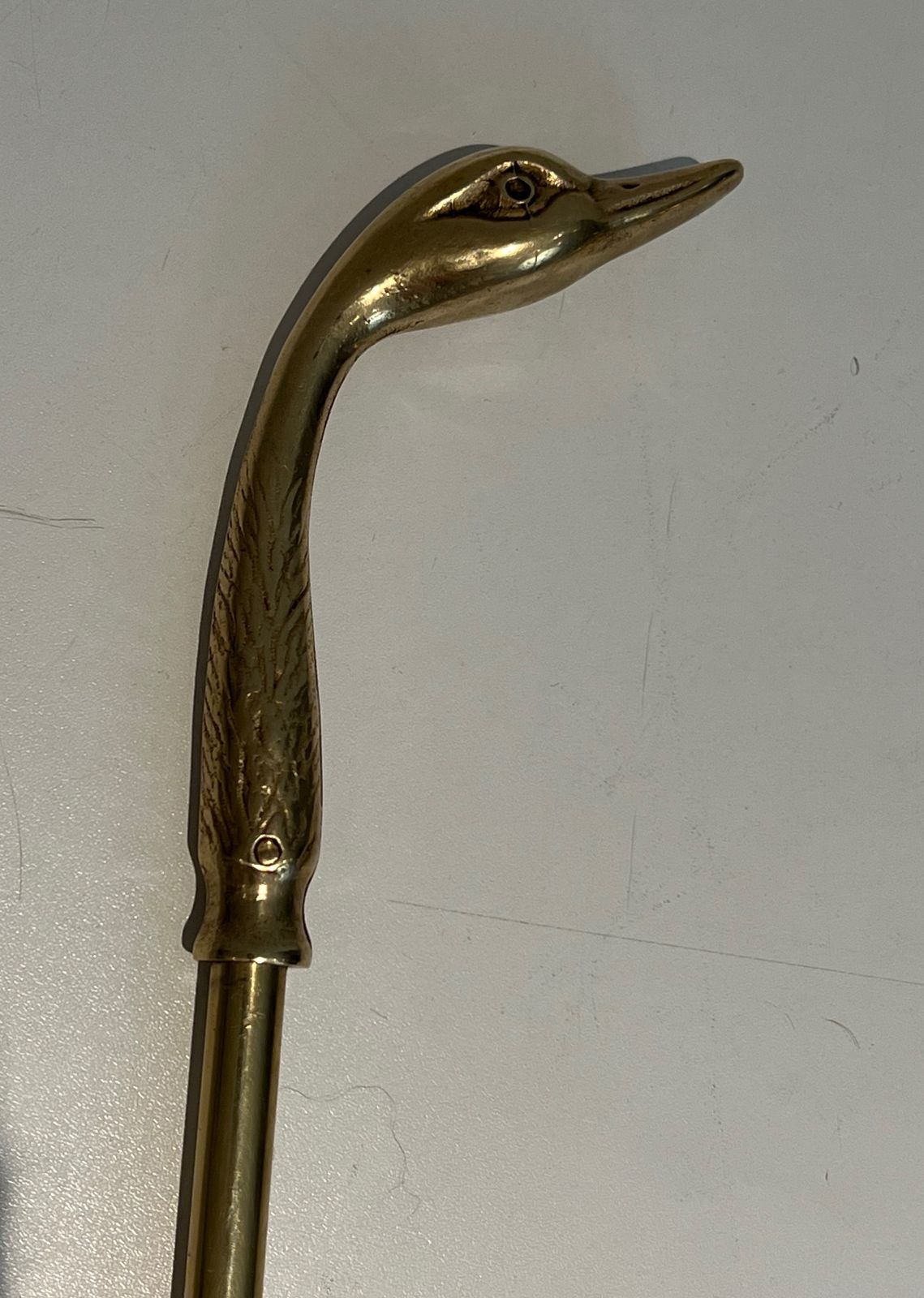 Brass Fire Set With Duck Heads In The Style Of Maison Jansen photo vintage