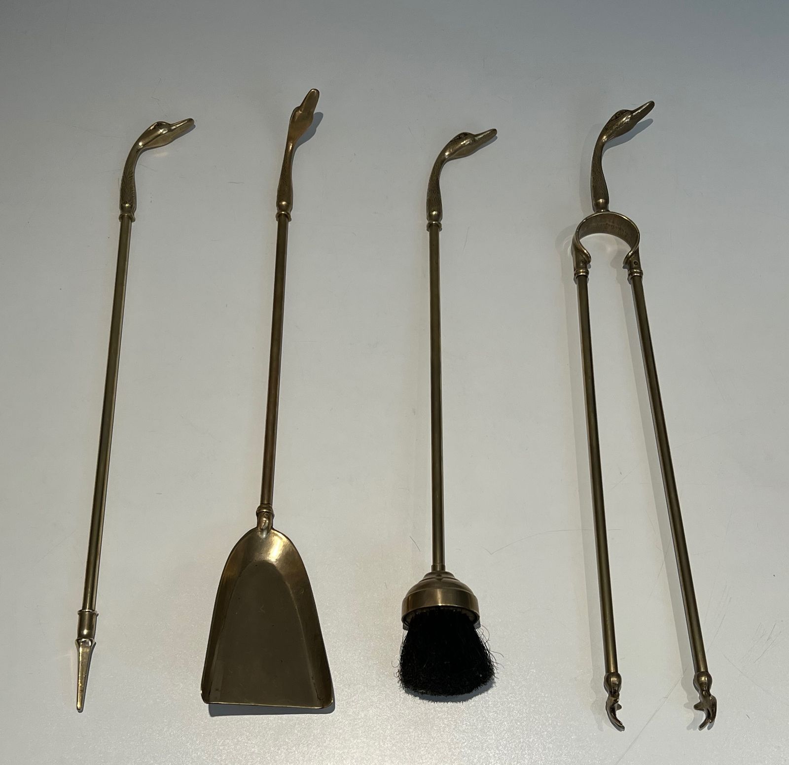 photo vinterior Brass Fire Set With Duck Heads In The Style Of Maison Jansen