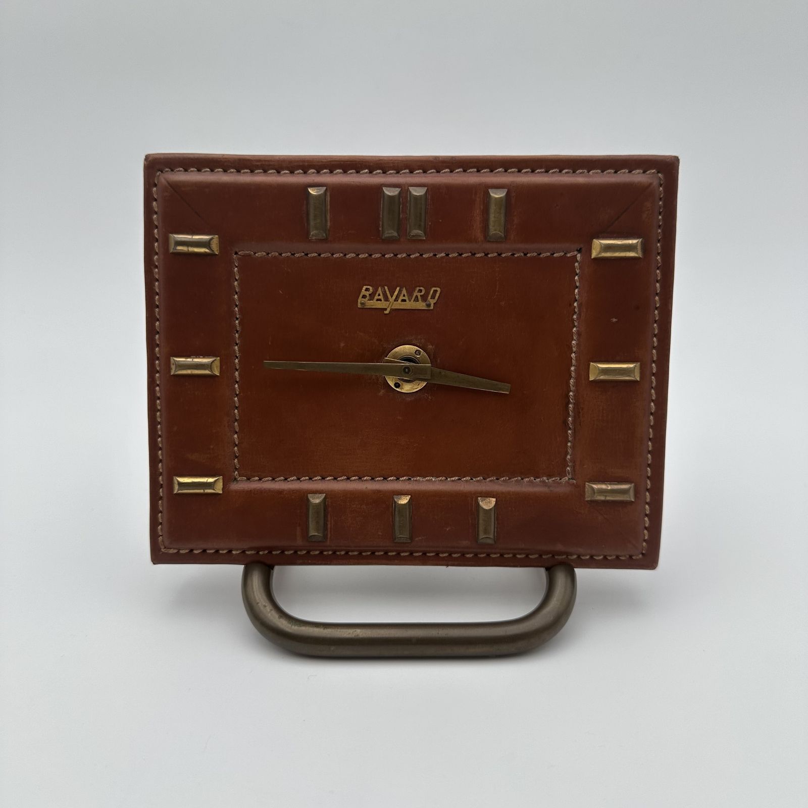 Bayard Desk Clock In Leather Covered Brass – France, 1953