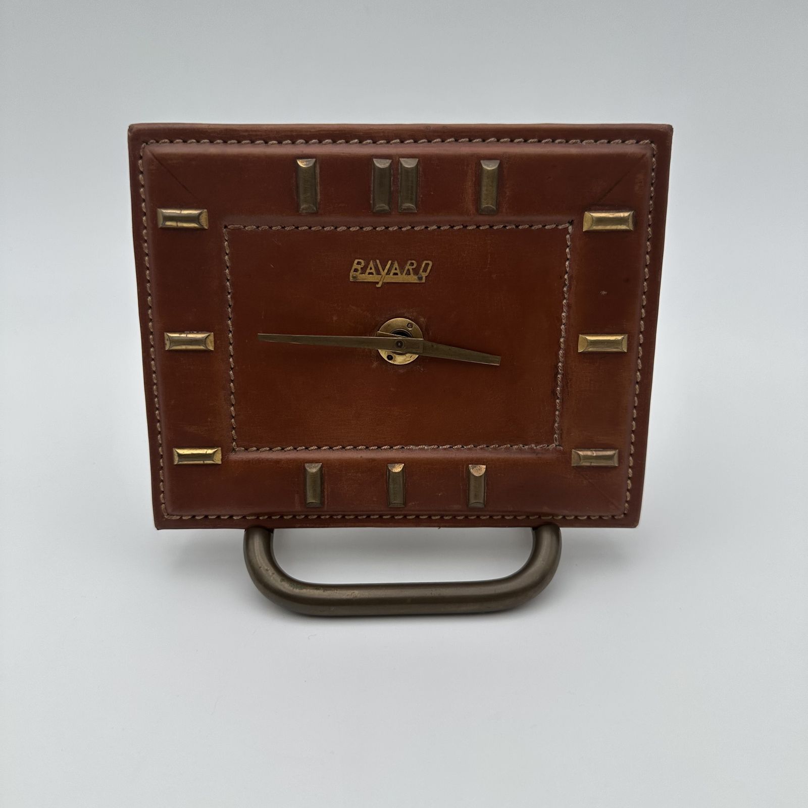 Bayard Desk Clock In Leather Covered Brass – France, 1953 photo vintage