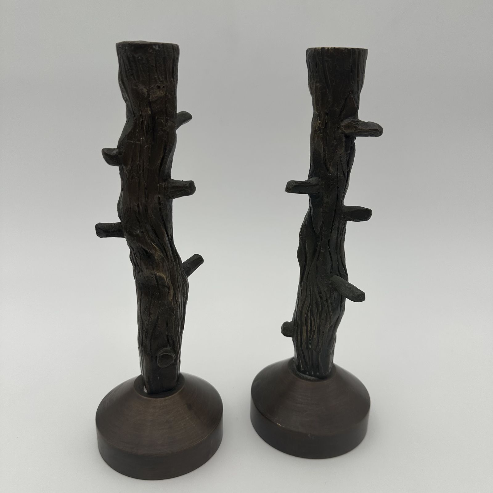 Pair Of Bronze Candlesticks Imitating Wood, Circa 1970 photo 980.0