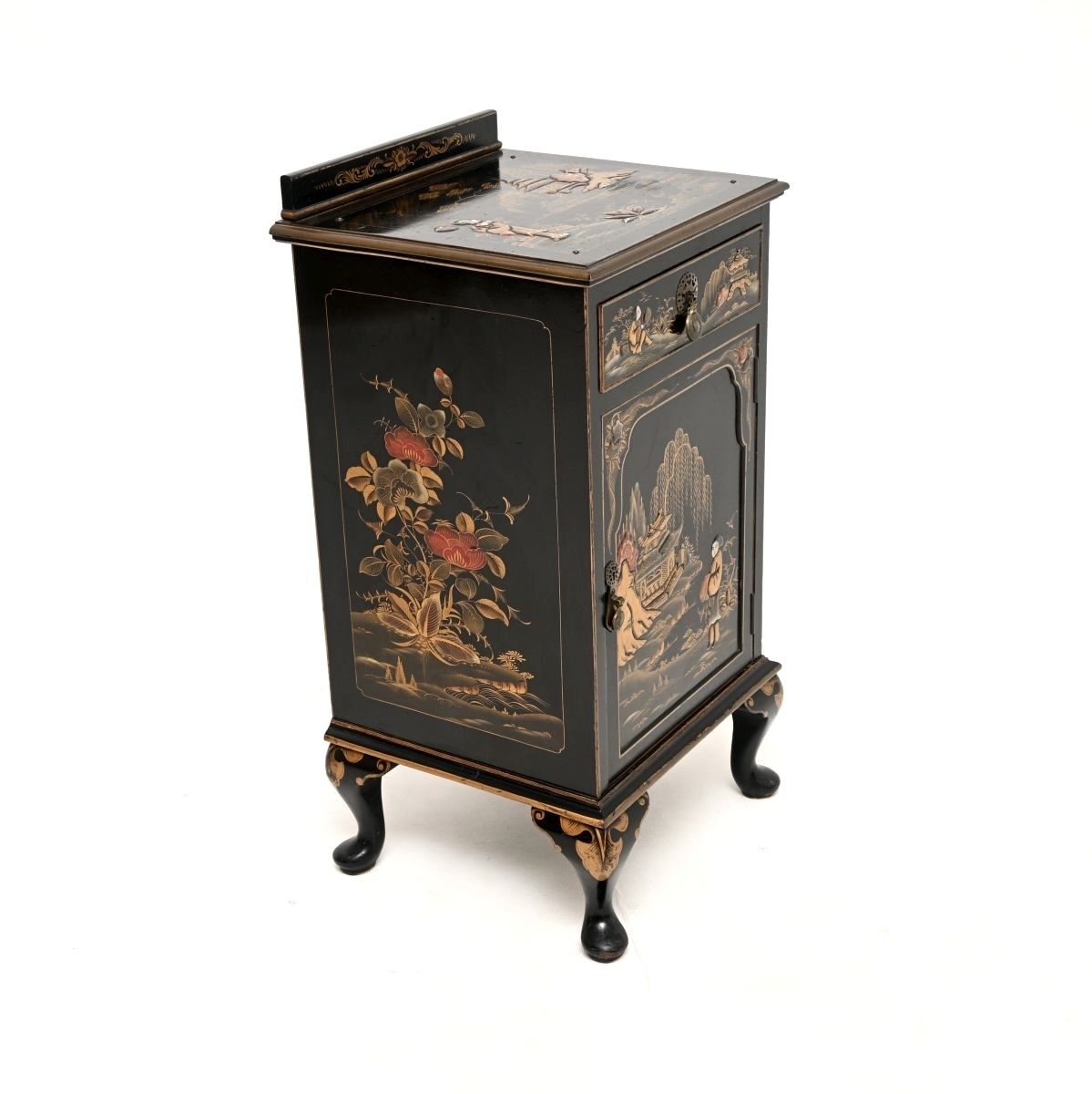 photo for sale Antique Lacquered Chinoiserie Bedside Cabinet
