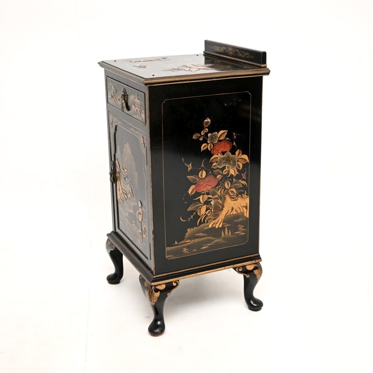 Furniture Antique Lacquered Chinoiserie Bedside Cabinet photo