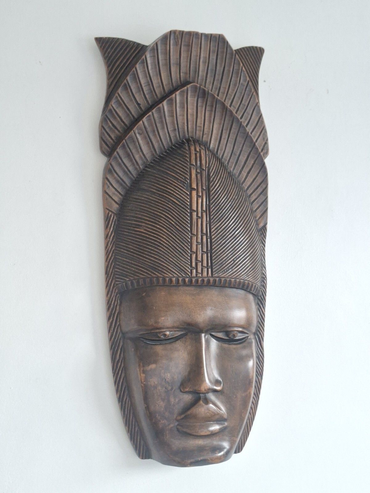 Large African Wall Mask 2.5 Ft Carved Wood Vintage Ethnographic Tribal Decor photo for sale