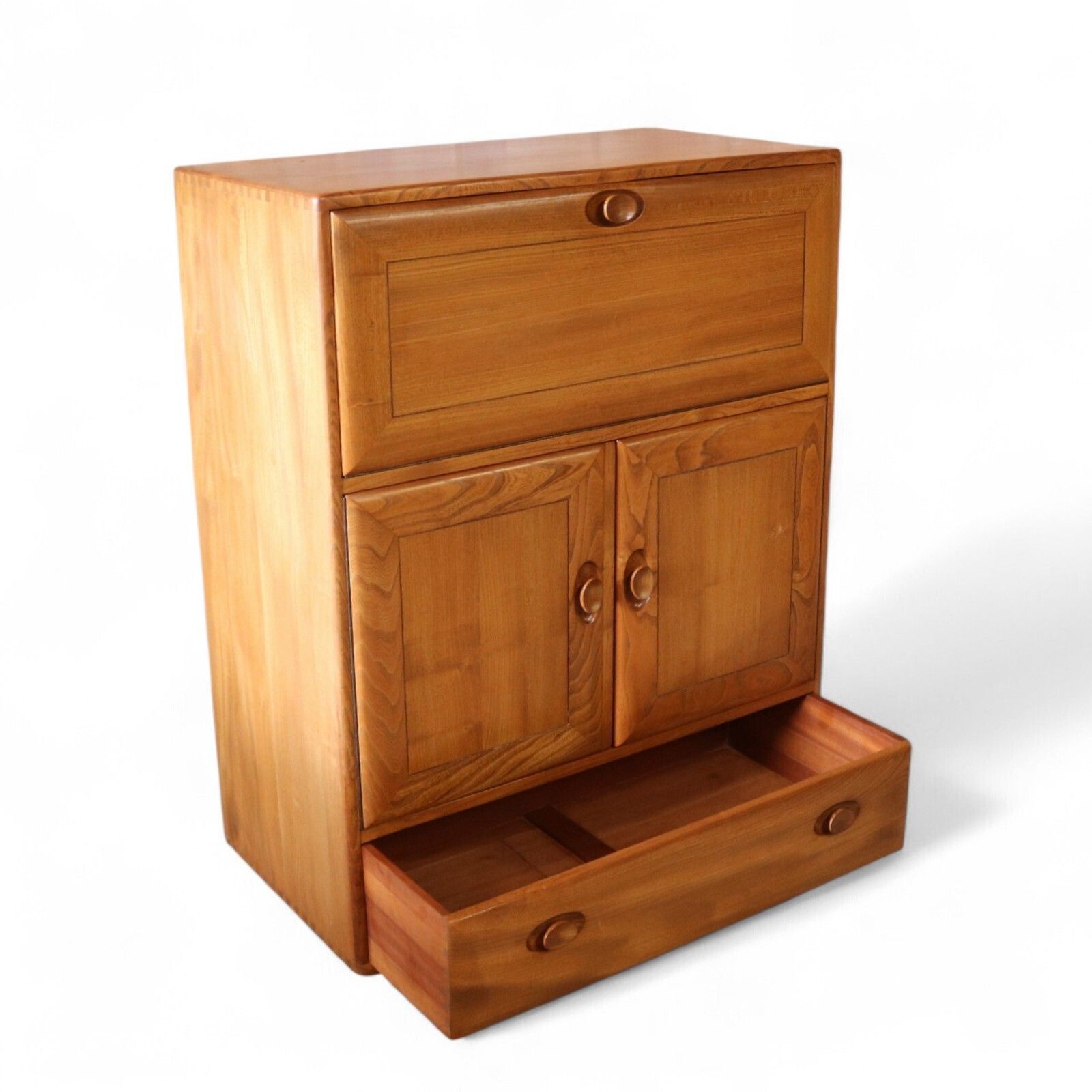 Vintage Ercol 469 Mid Century Blonde Elm Serving Drinks Cabinet / Writing Bureau photo Furniture