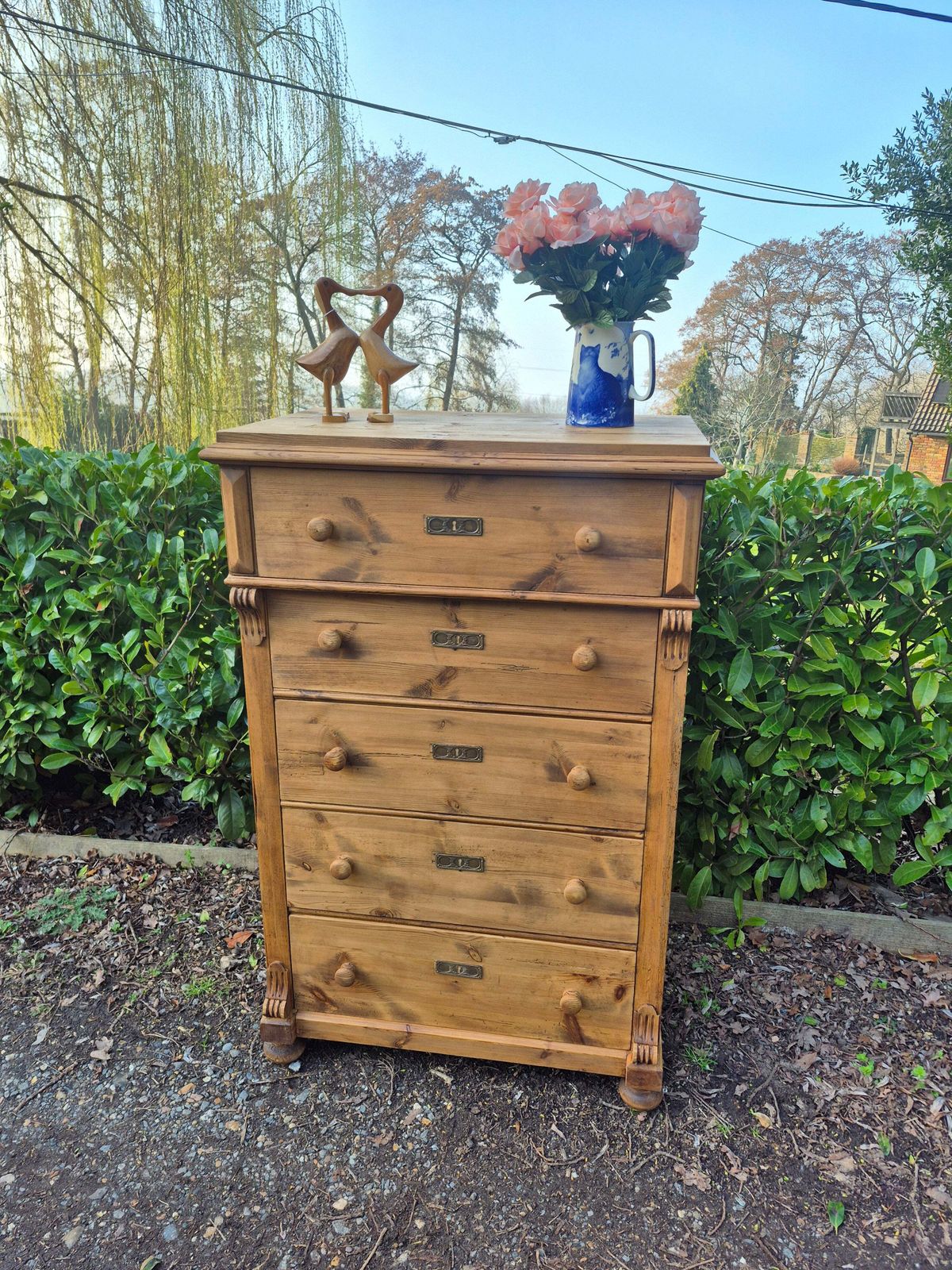 Tall Antique Pine Chest Of Drawers